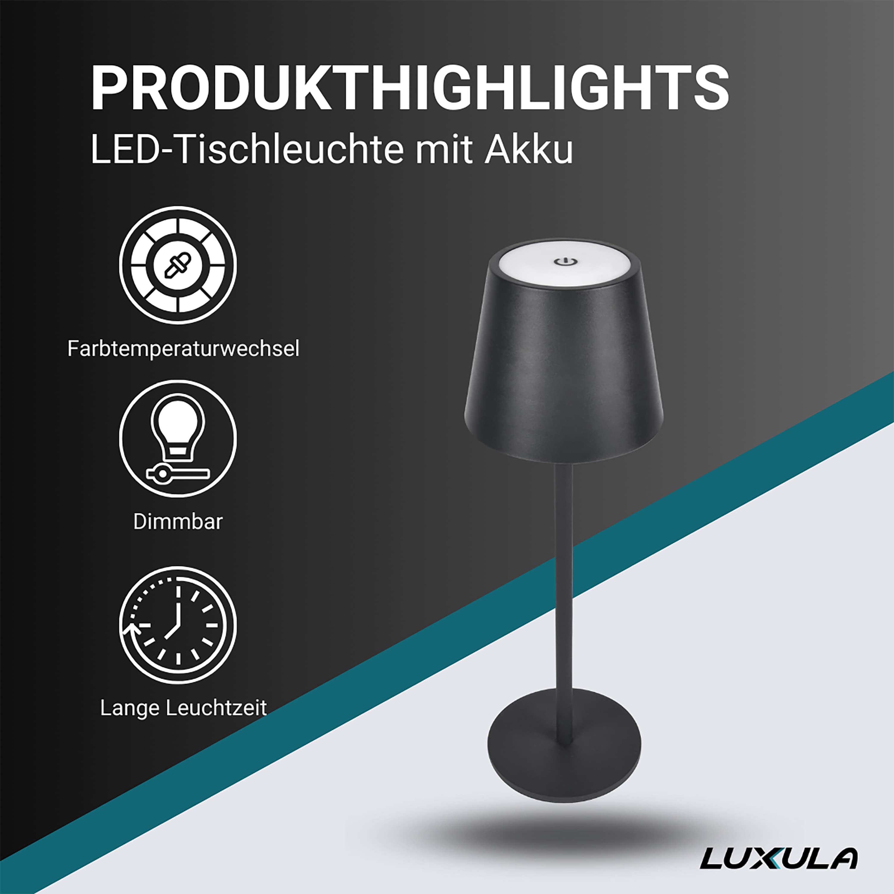 LUXULA LED-Akku-Tischleuchte LX700160, 3W, 200lm, Dimm- und CCT-Funktion
