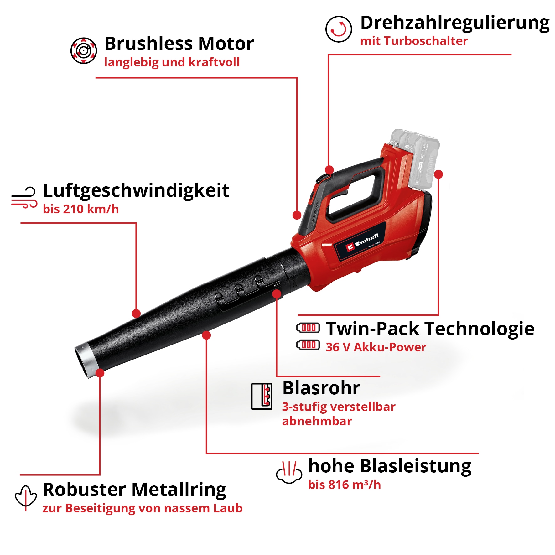EINHELL PROFESSIONAL Akku-Laubbläser GE-LB 36/210 Li E Kit (2x 4,0 Ah)