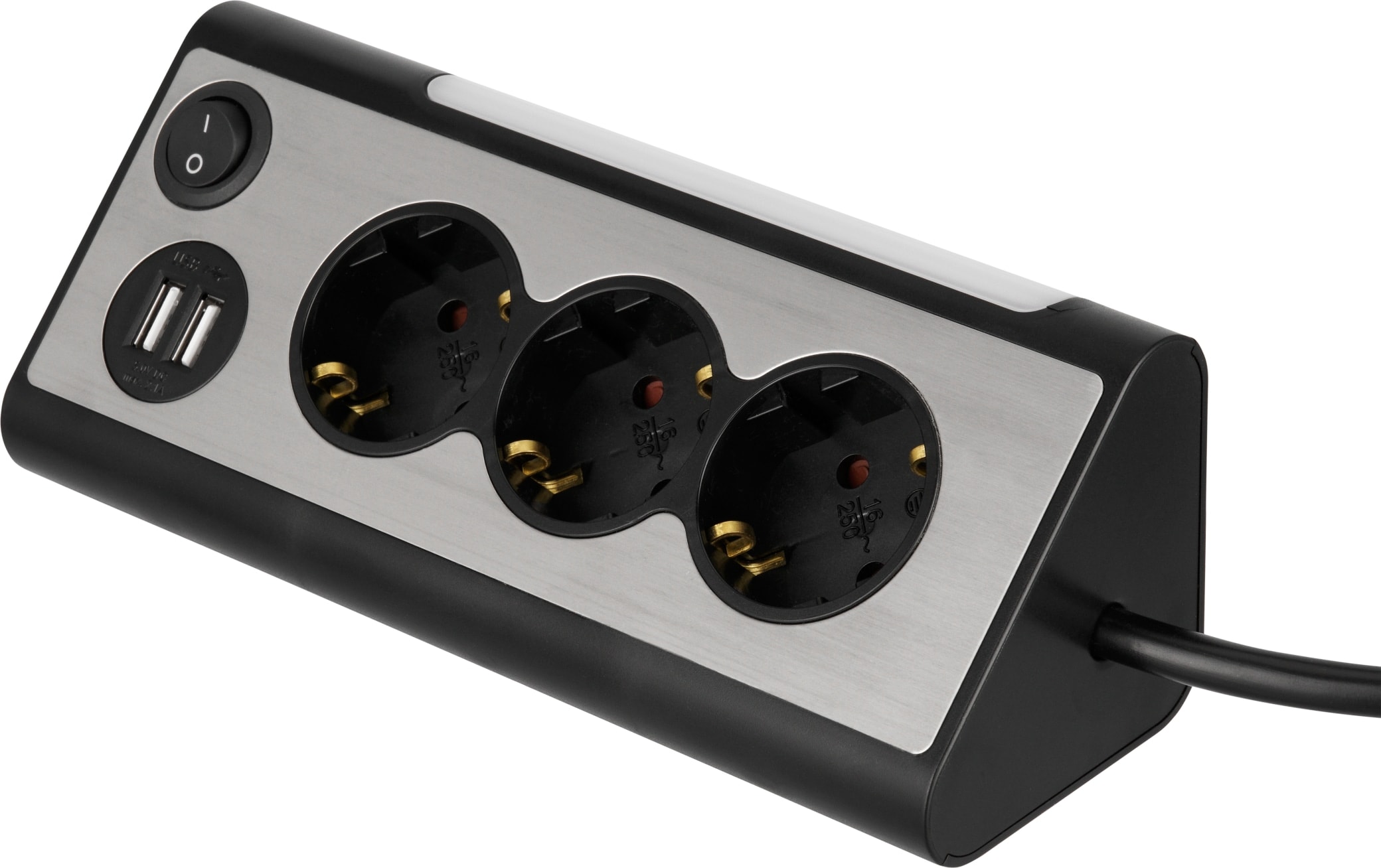 REV Steckdosenblock, 3-fach, 2x USB, beleuchtet
