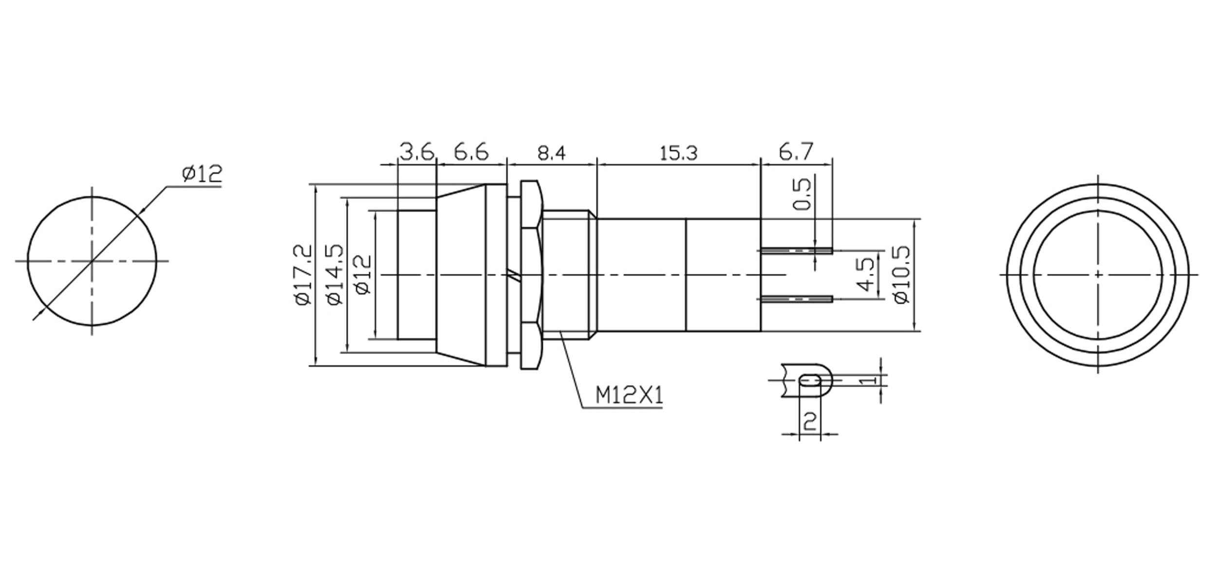 Einbau-Drucktaster PBS-11B, rund, Schließer, schwarz