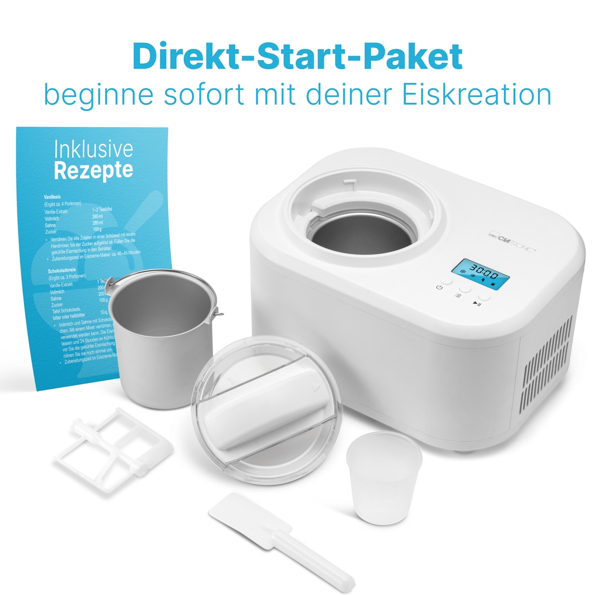 CLATRONIC Eismaschine ICM 3799, Eiscreme, Joghurt, Frozen Joghurt, Sorbet, weiß CLATRONIC Eismaschine ICM 3799, Eiscreme, Joghurt, Frozen Joghurt, Sorbet, weiß