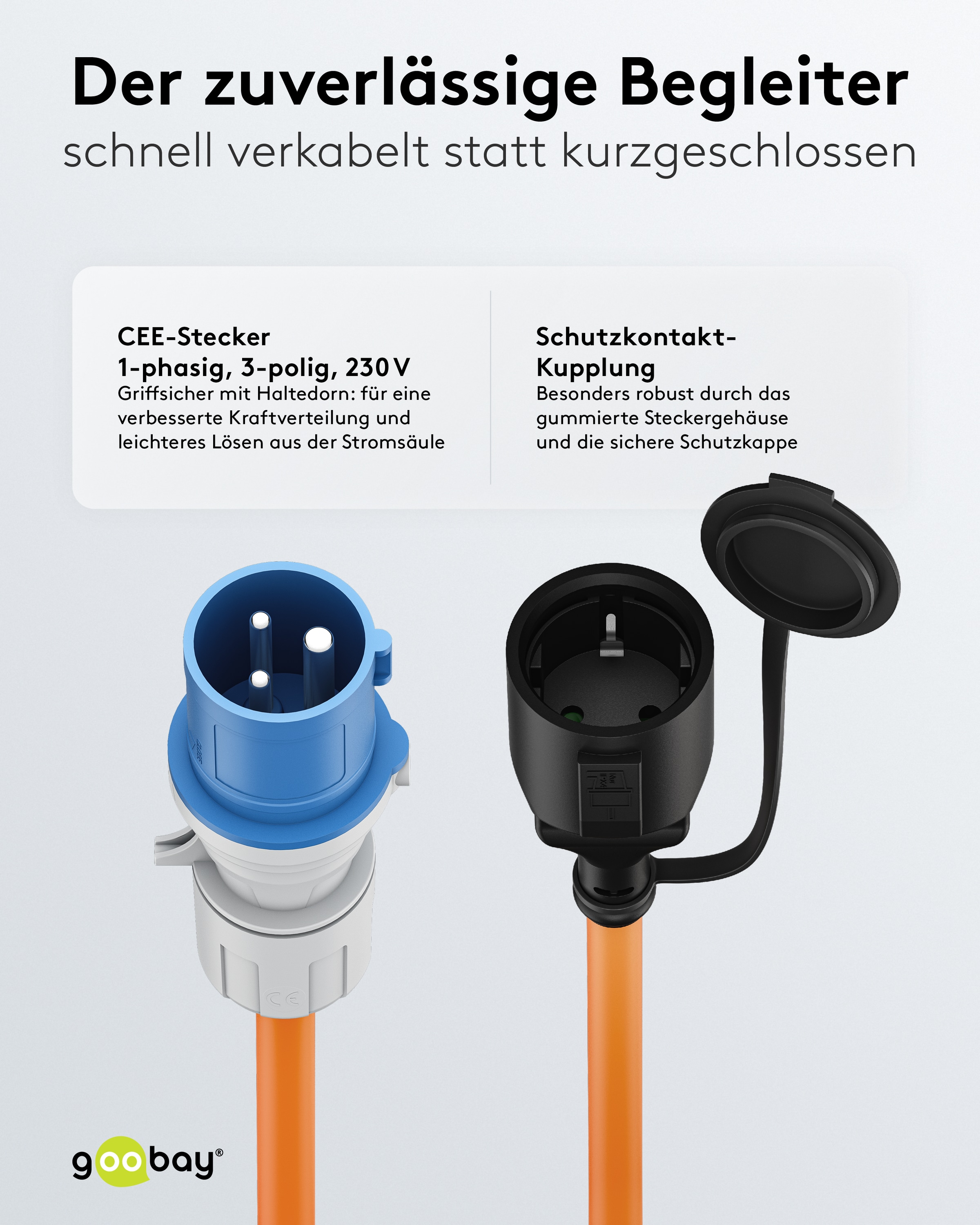 GOOBAY CEE-Adapterkabel 76224, 5 m, Stecker zu Schutzkontakt Kupplung GOOBAY CEE-Adapterkabel 76224, 5 m, Stecker zu Schutzkontakt Kupplung