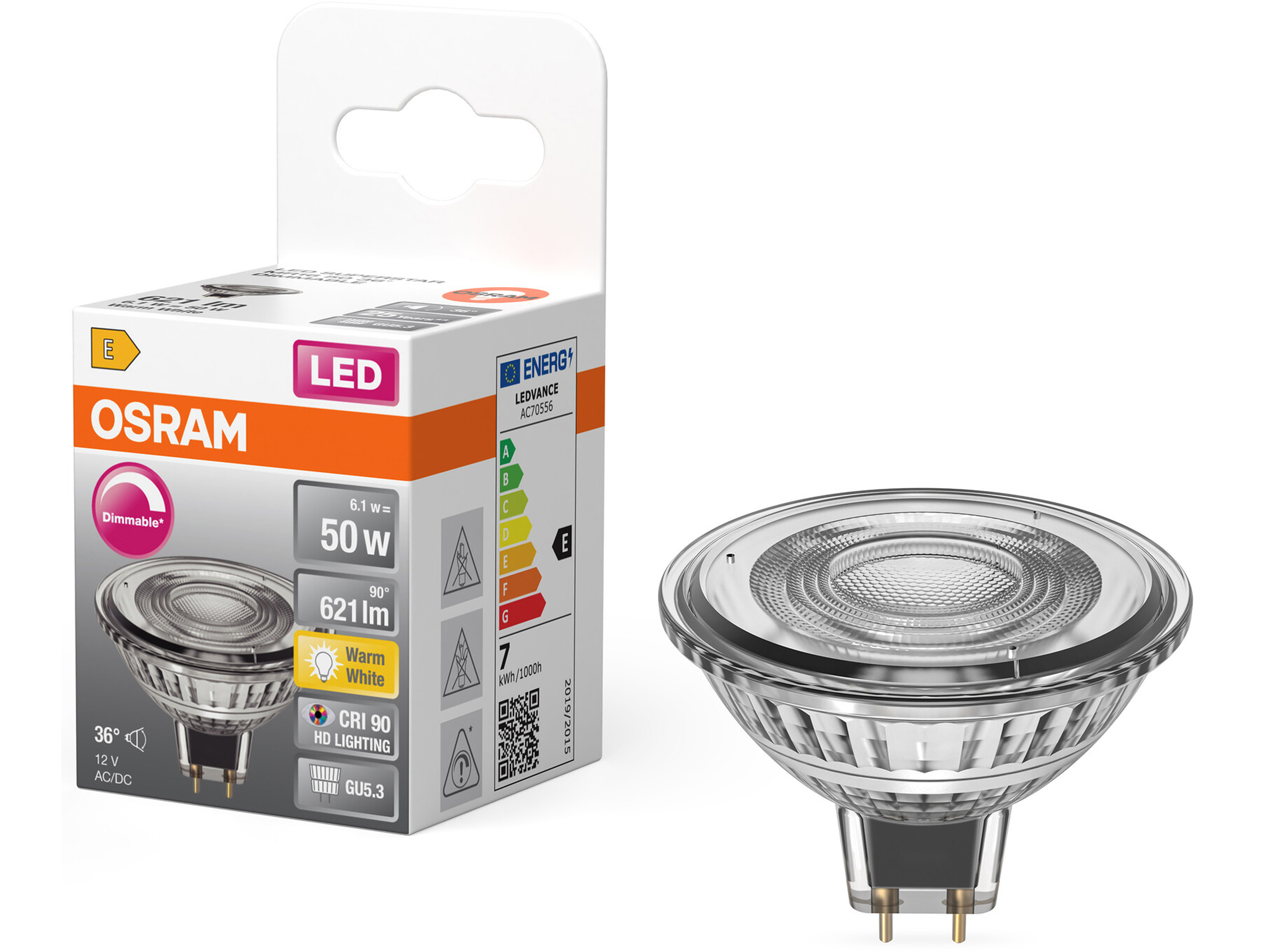 OSRAM LED-Lampe SUPERSTAR, dimmbar, GU5.3, 6,1W, 2700K, EEK: E, 621lm, IP20, warmweiß