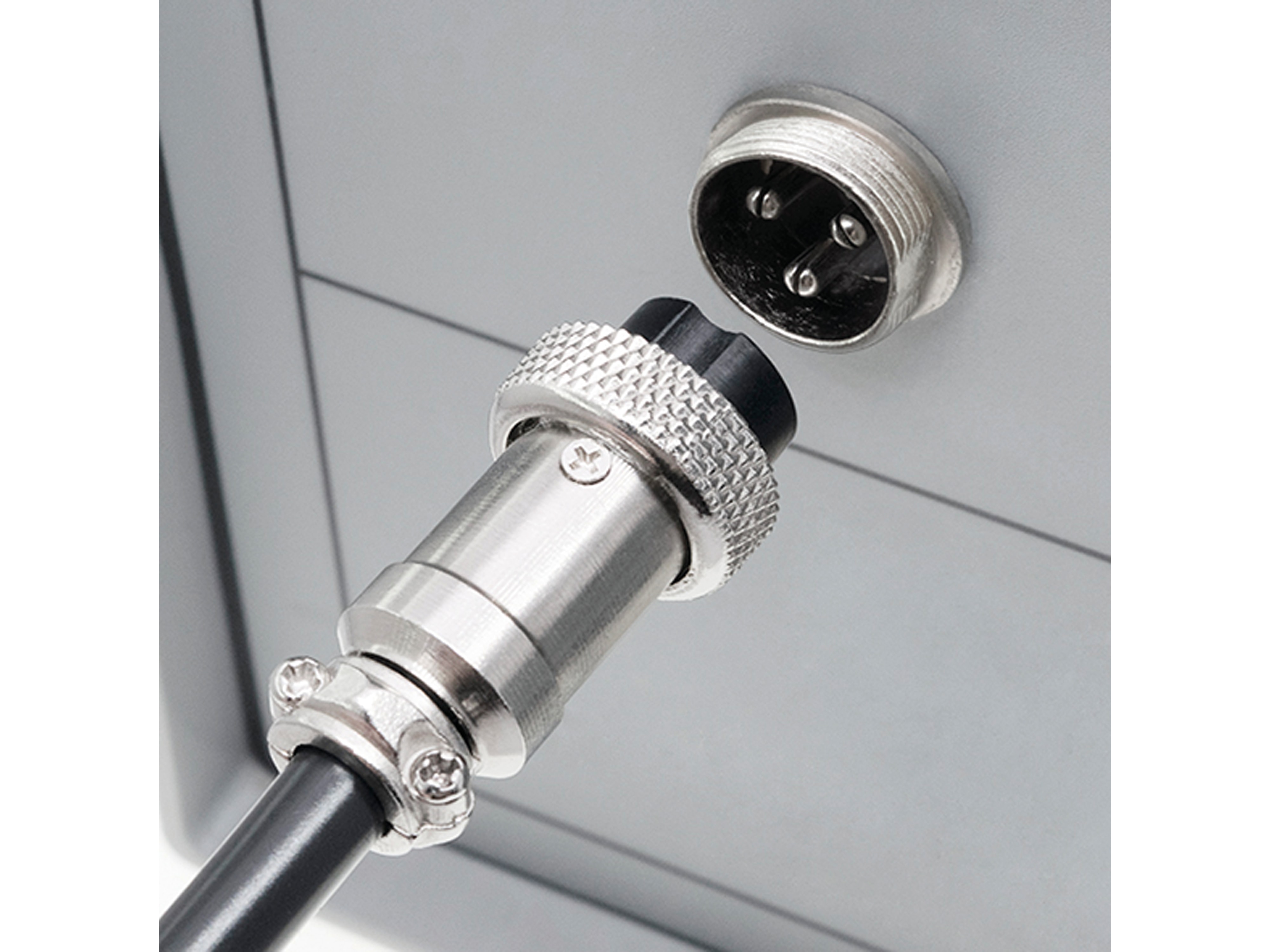 Rundsteckverbinder, 3-polig, 250V, 7A, Lötanschluss, IP55, wire to panel, 1 Stecker + 1 Buchse