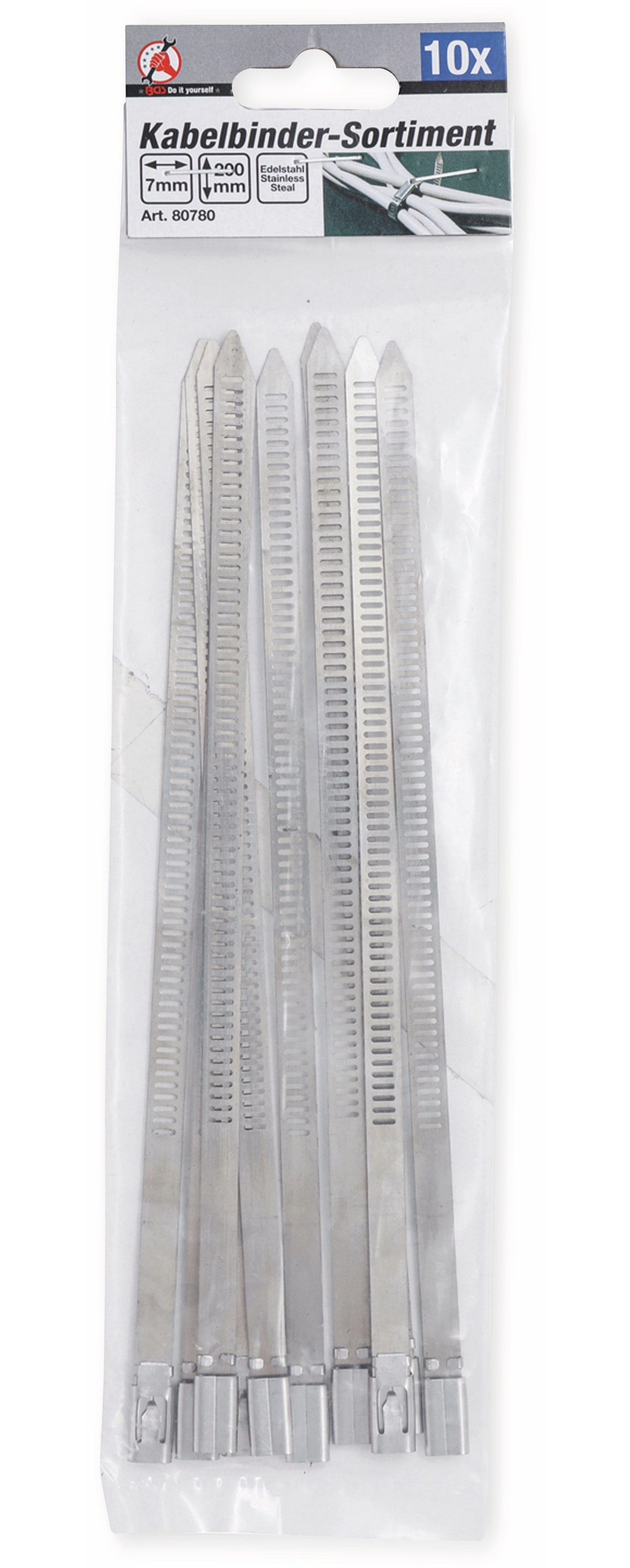 BGS TECHNIC Edelstahl-Kabelbinder 80780, 200 mm, 10 Stück