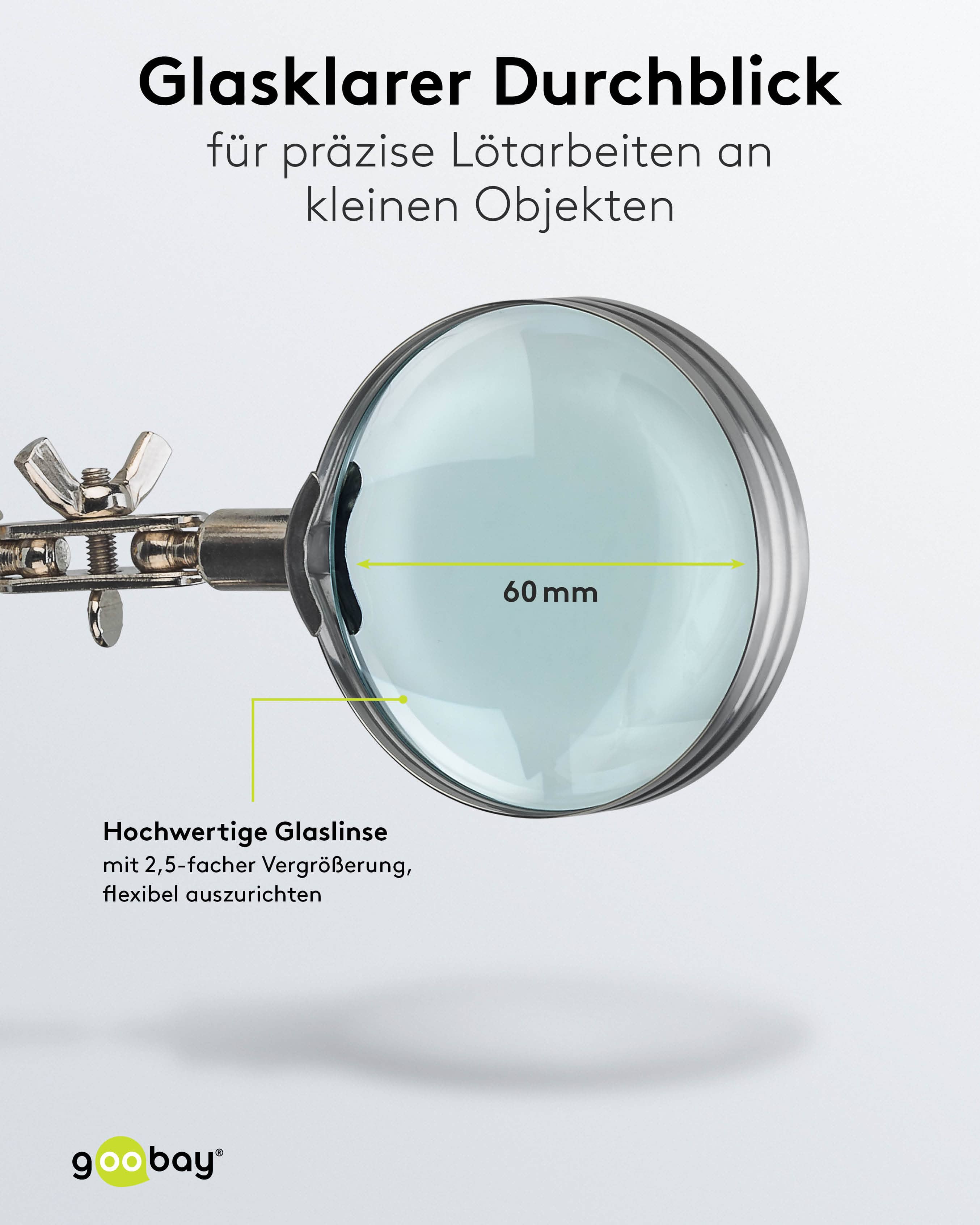 GOOBAY Dritte Hand, 76560, mit Lupe und Lötkolbenständer