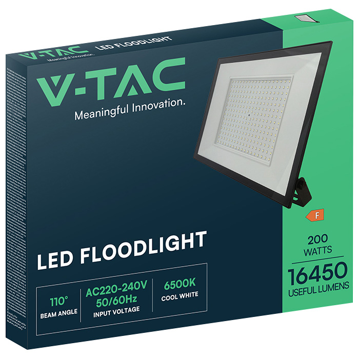 V-TAC LED-Fluter, VT-44208, 200 W, 6500K, EEK: F, 16450 lm, kaltweiß, IP65, schwarz V-TAC LED-Fluter, VT-44208, 200 W, 6500K, EEK: F, 16450 lm, kaltweiß, IP65, schwarz