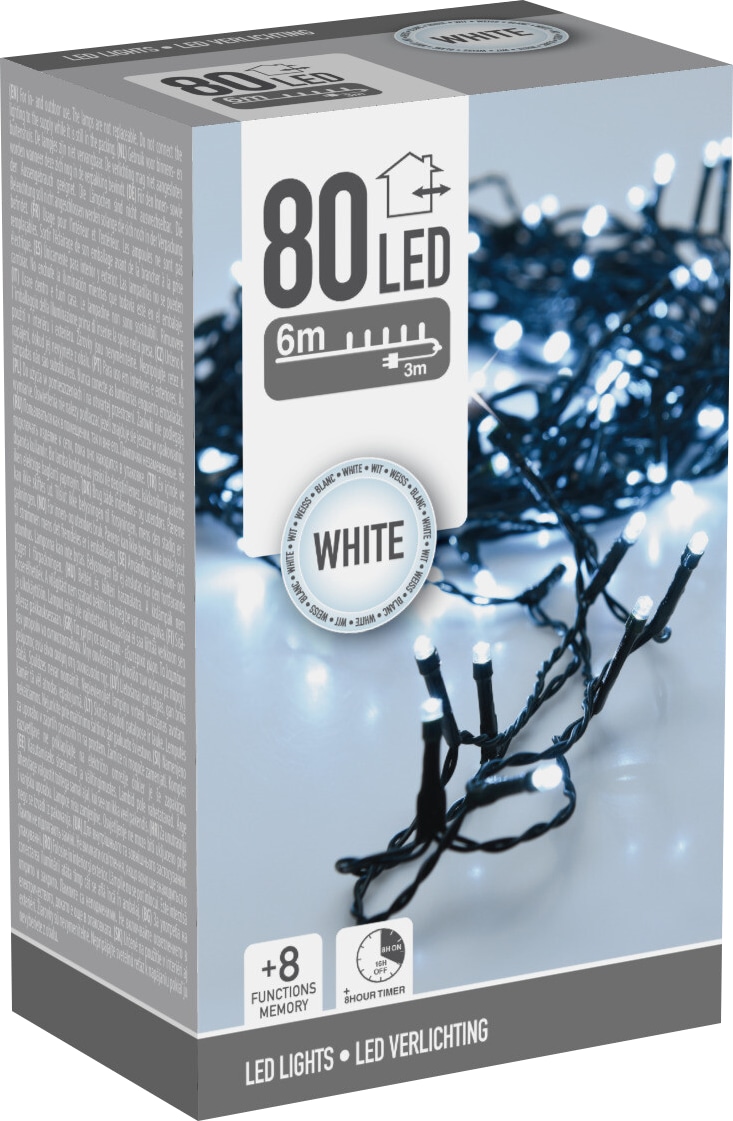 LED-Lichterkette 80 LEDs, Grünes Kabel, Innen/Außen, kaltweiß, 7,9m