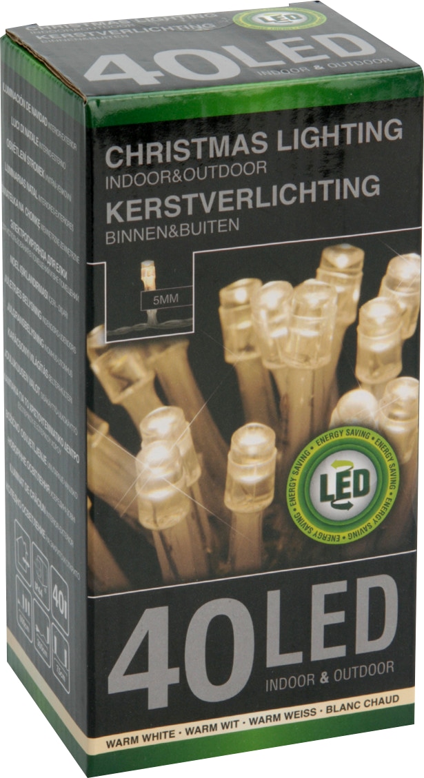 LED-Lichterkette, 40 LEDs, warmweiß, 230V~, IP44, Innen/Außen, Kabelfarbe silber/transparent
