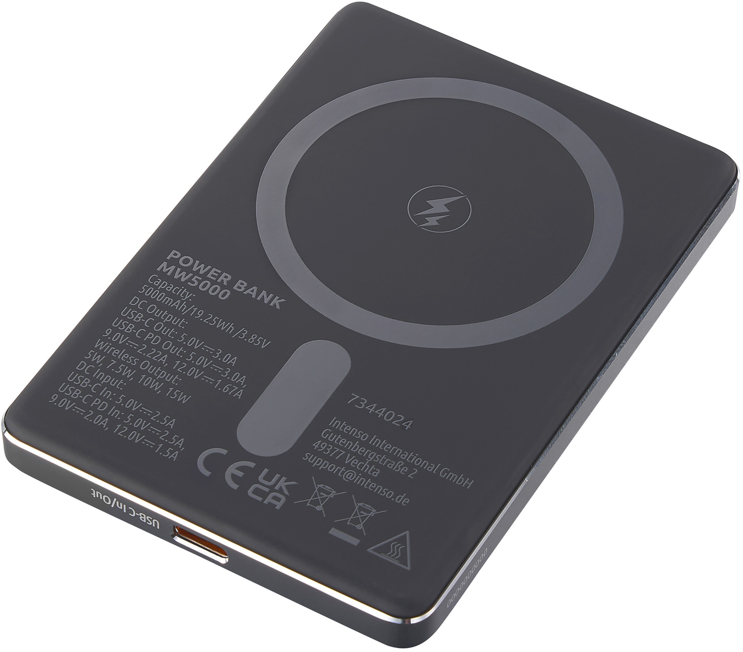 INTENSO Powerbank Magnetic Wireless, MW 5000, 5000 mAh, grau