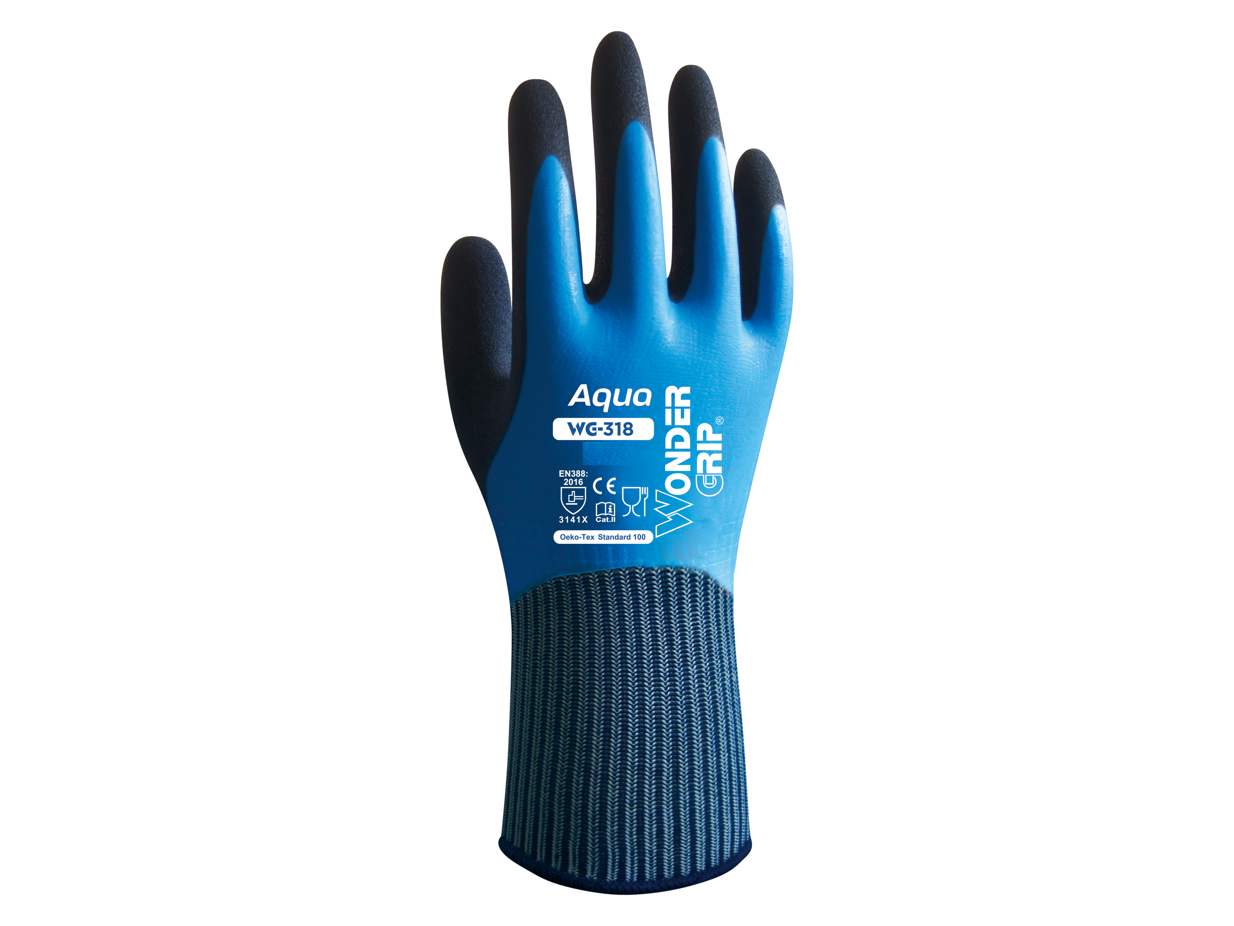 WONDER GRIP Arbeitshandschuhe WG-318 Aqua, Nylon, Latex, Gr. S/7