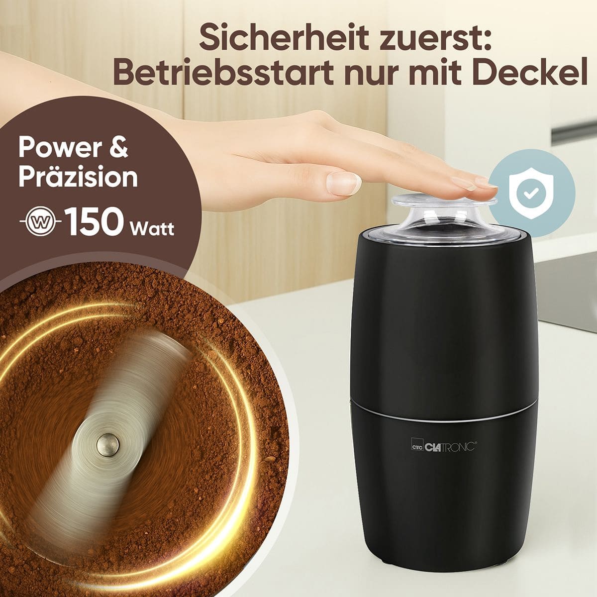 CLATRONIC Kaffeemühle elektrisch, Edelstahl-Schlagmesser, 150 W