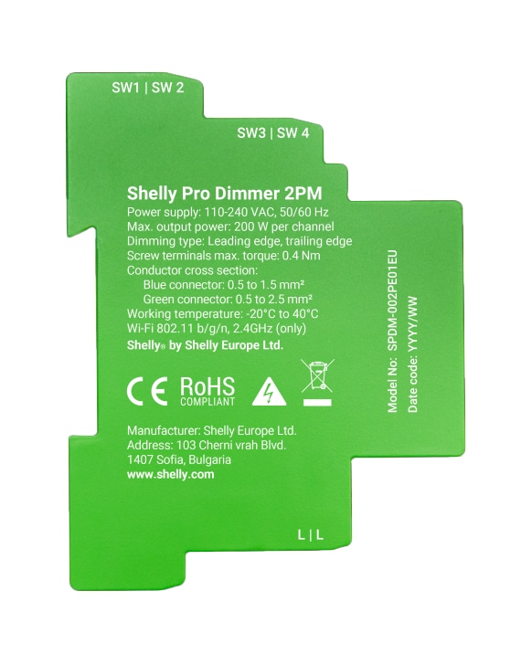 SHELLY 2-Kanal-DIN-Schienen-Smart-Dimmer, Pro Dimmer 2PM, Messfunktion