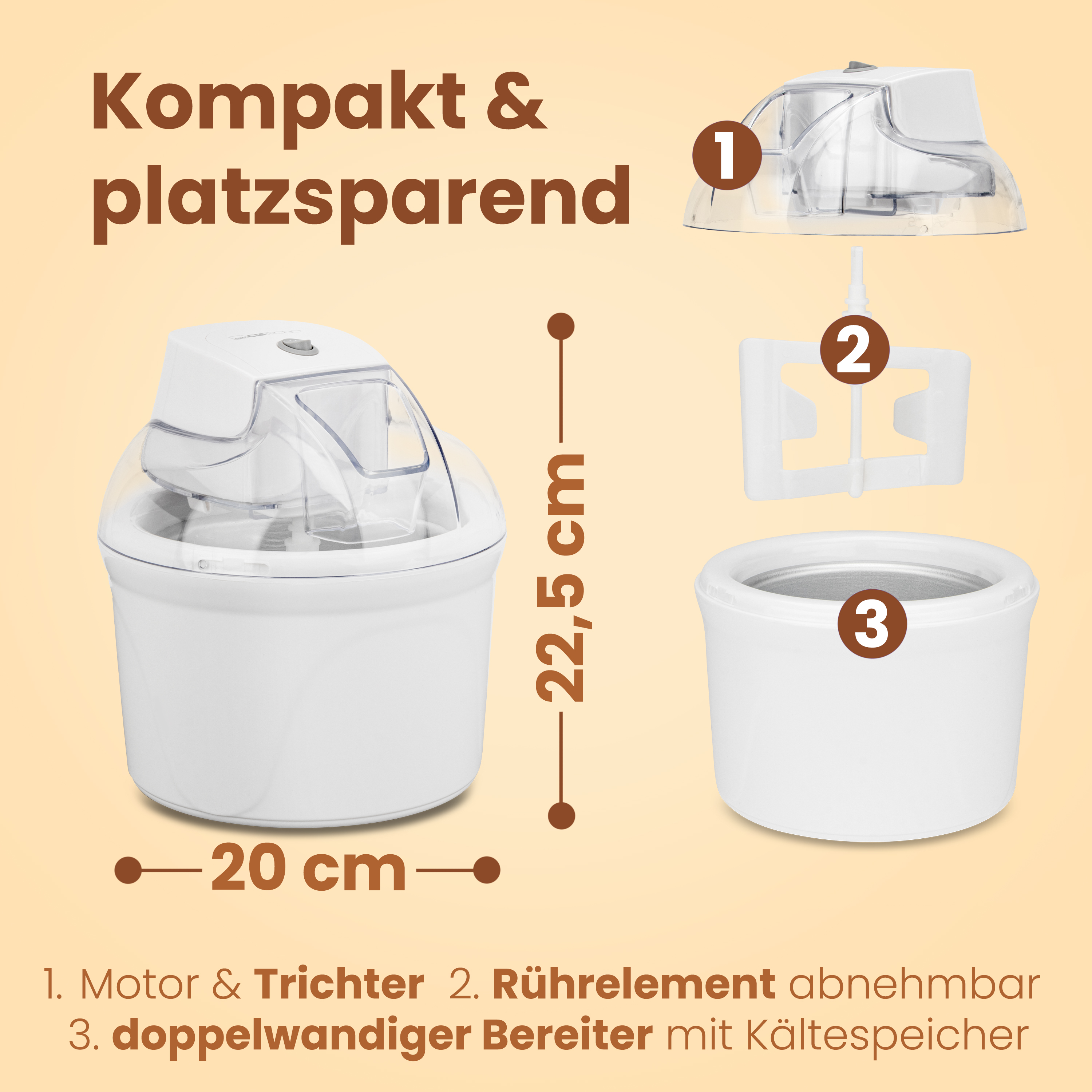 CLATRONIC Eismaschine ICM 3764, 1,5L, mit Kältespeicher, inkl. Rezepten