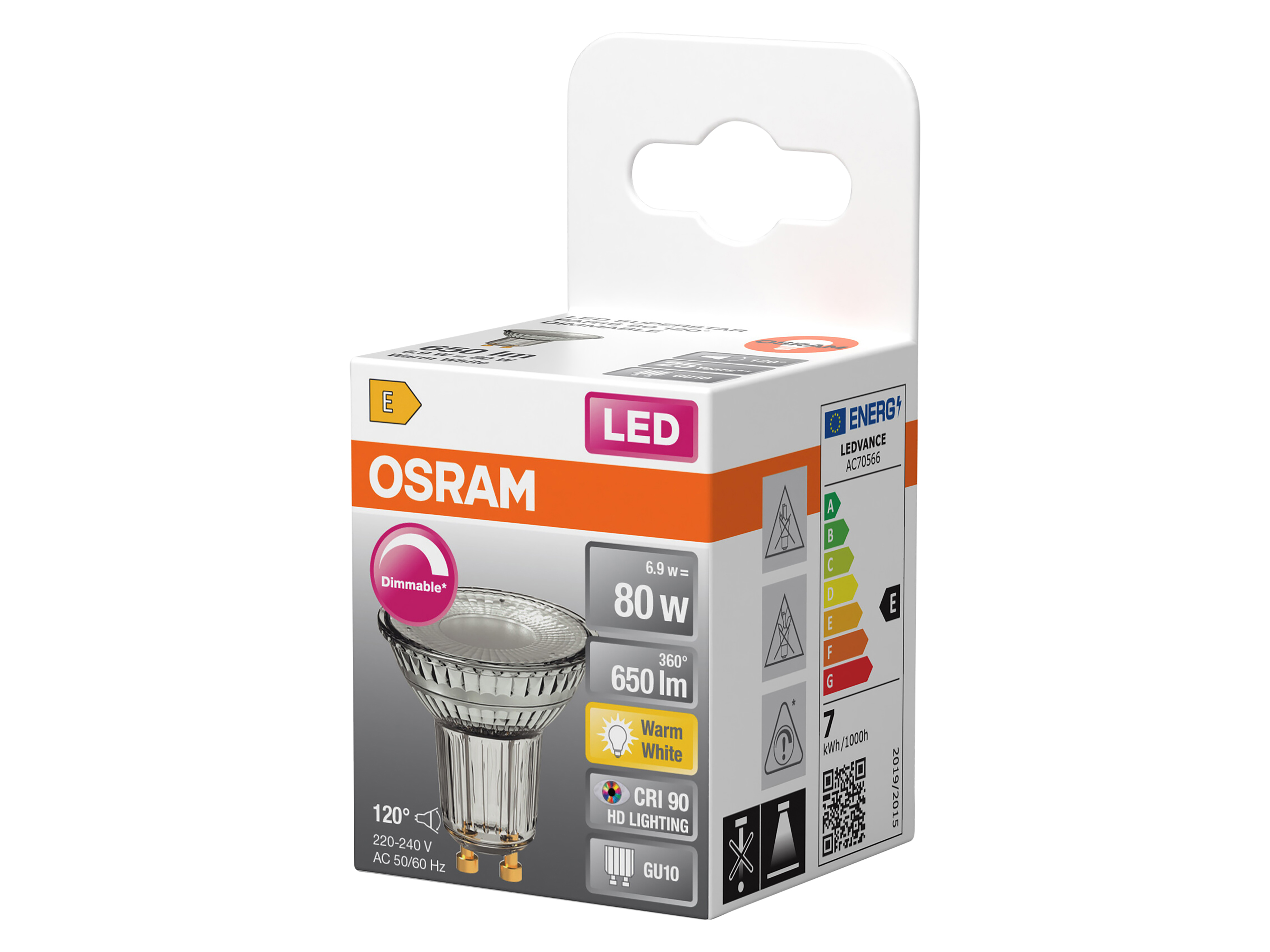 OSRAM LED-Lampe SUPERSTAR, dimmbar, GU10, 6,9W, 2700K, EEK: E, 650lm, IP20, warmweiß