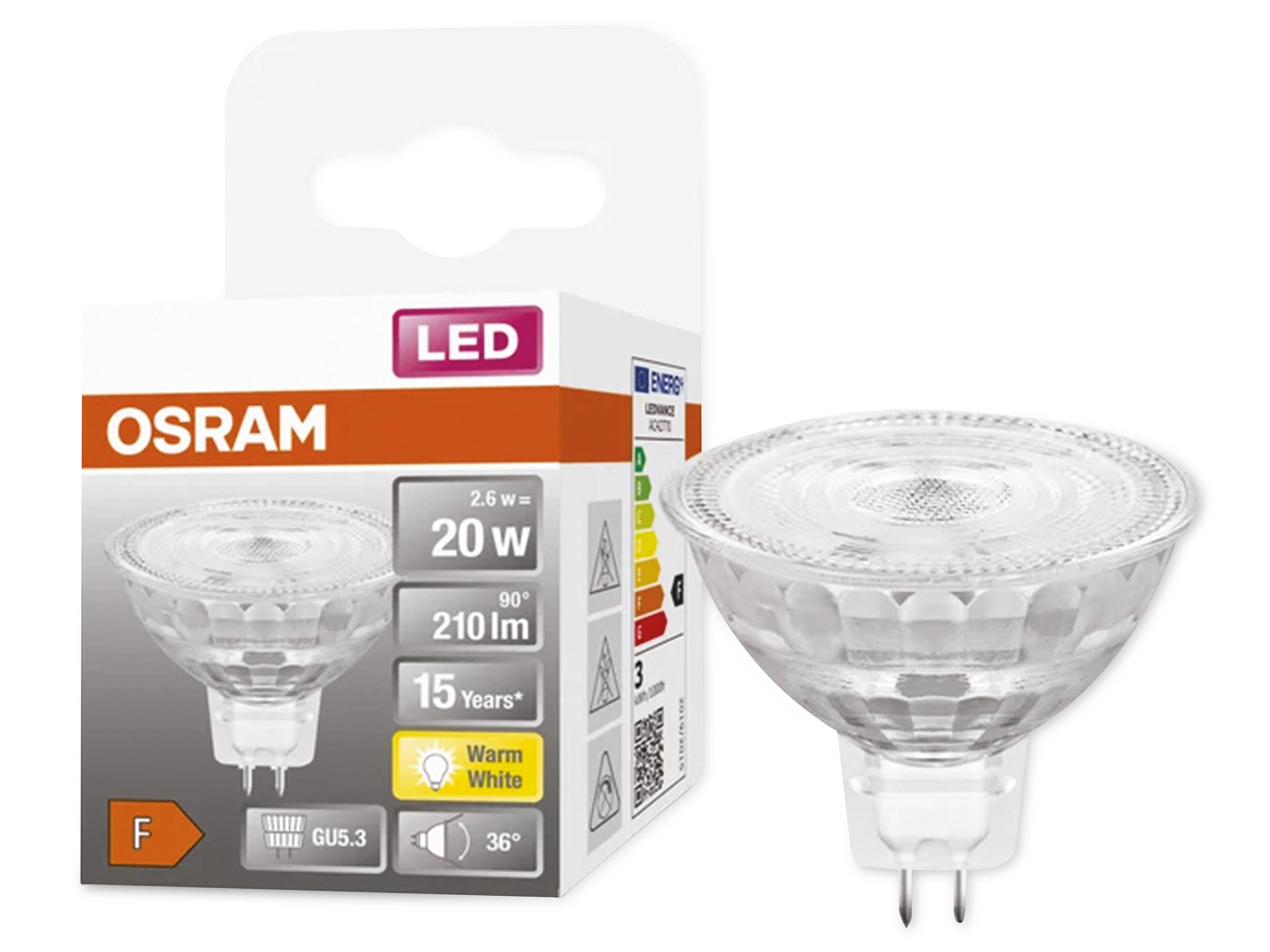 OSRAM LED-Lampe, PAR16, GU5.3, EEK: F, 2,6W, 210lm, 2700K