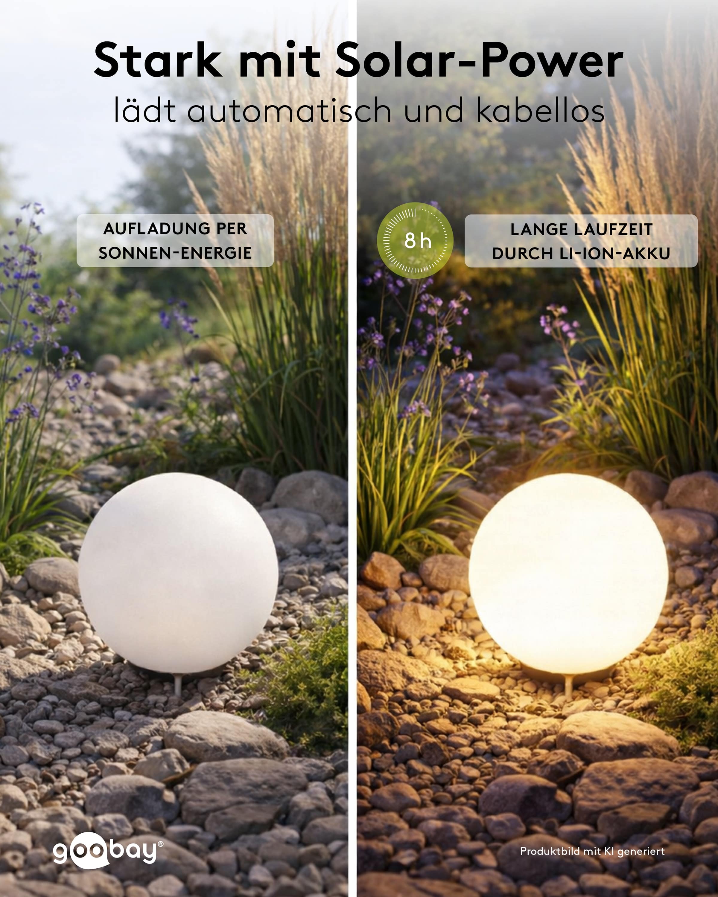 GOOBAY LED-Solar-Gartenleuchte, 35 cm, Kugel, Größe XL, RGBW