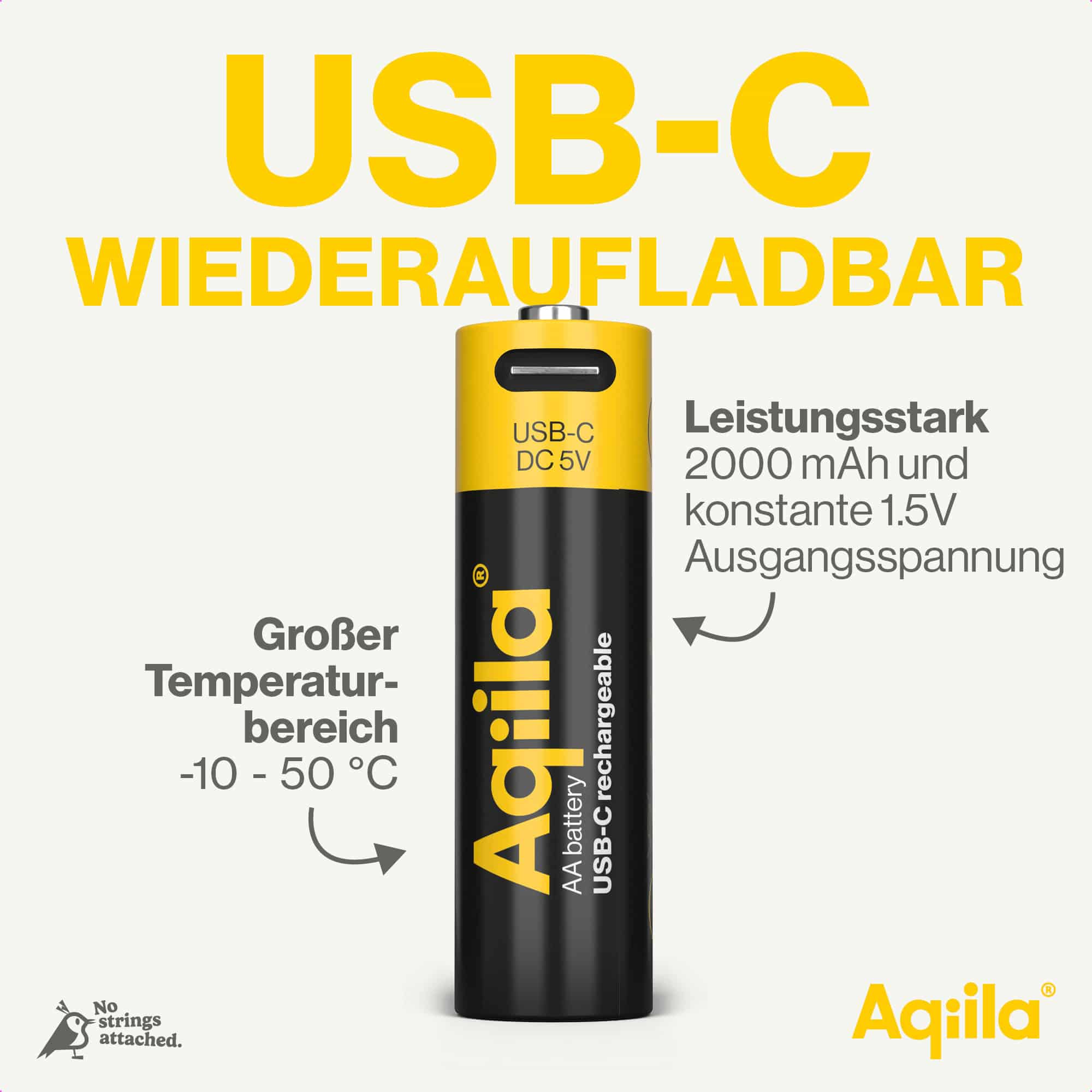 Li-lon-Akku AQILLA, AA, USB-C, 1,5 V, 4er Pack