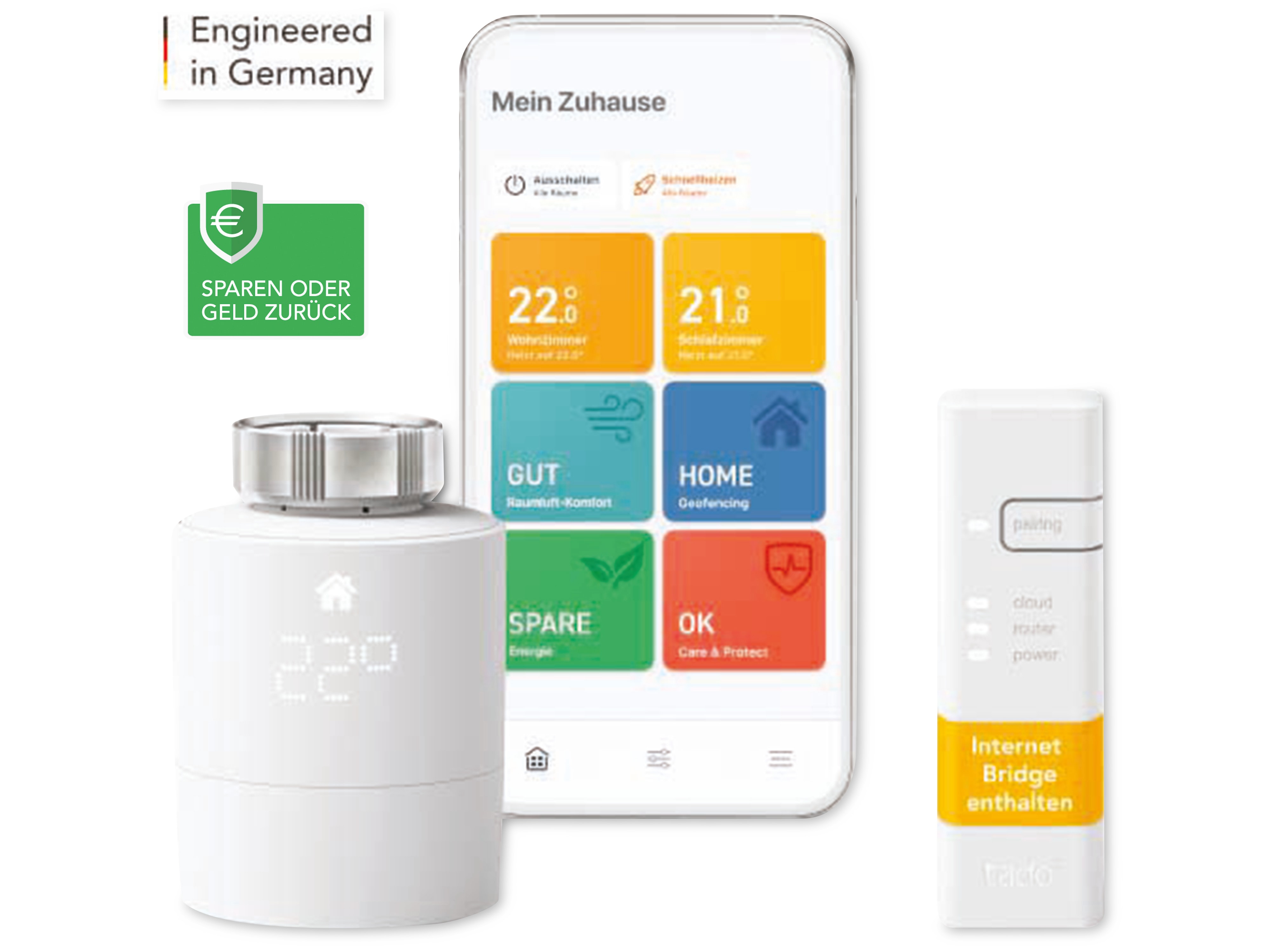 TADO Starter Kit Smartes Heizkörper-Thermostat V3+, inkl. 1 Bridge