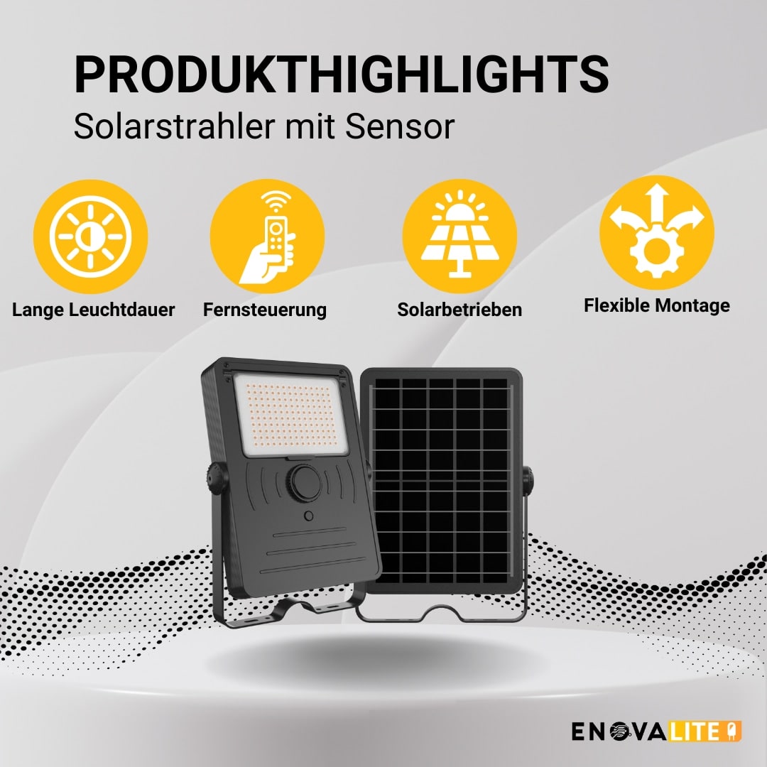 ENOVALITE Solar LED-Strahler, mit Sensor, 10 W, 1500 lm, 4000 K ENOVALITE Solar LED-Strahler, mit Sensor, 10 W, 1500 lm, 4000 K