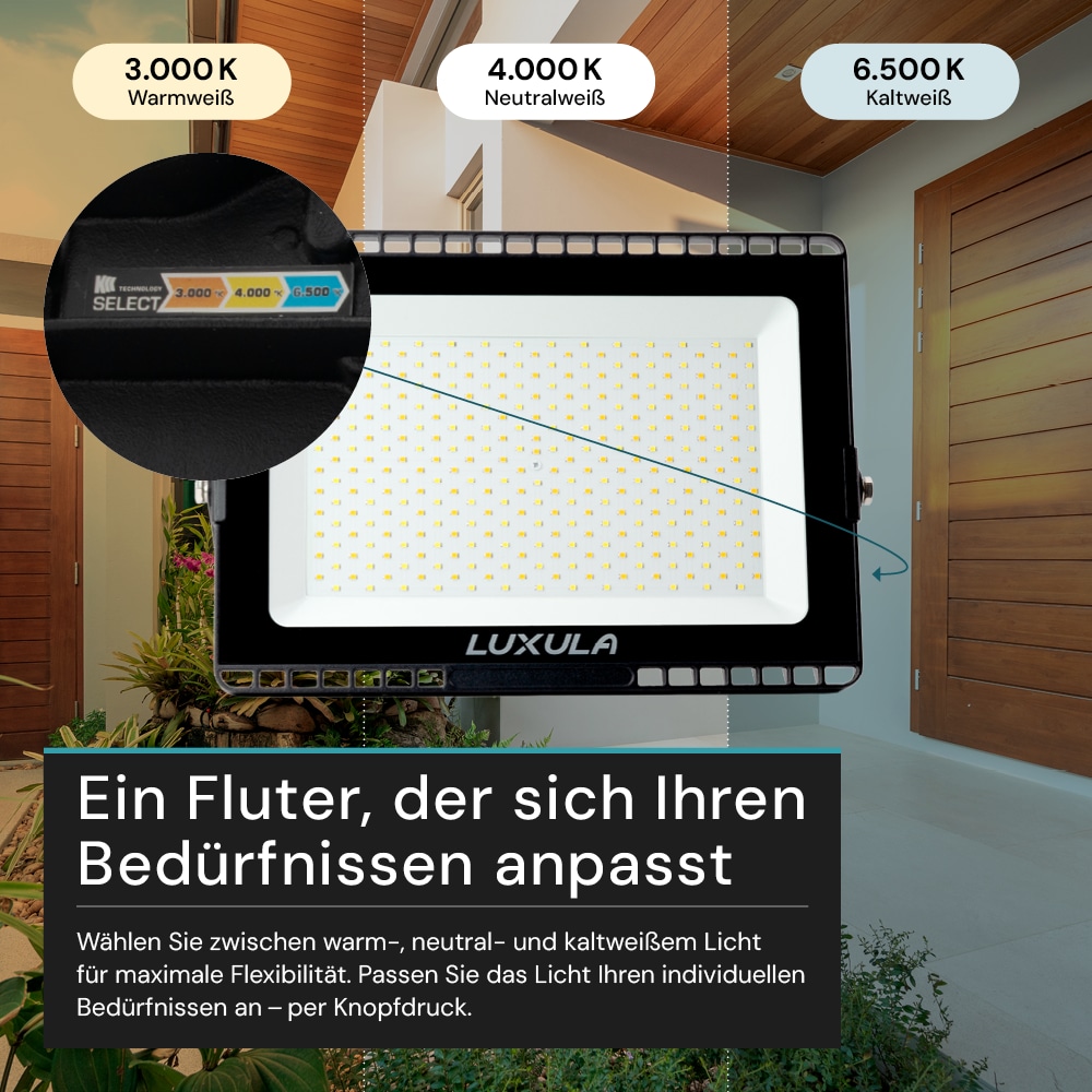 LUXULA LED-Fluter, EEK: F, 150W, 15000lm, CCT, schwarz LUXULA LED-Fluter, EEK: F, 150W, 15000lm, CCT, schwarz