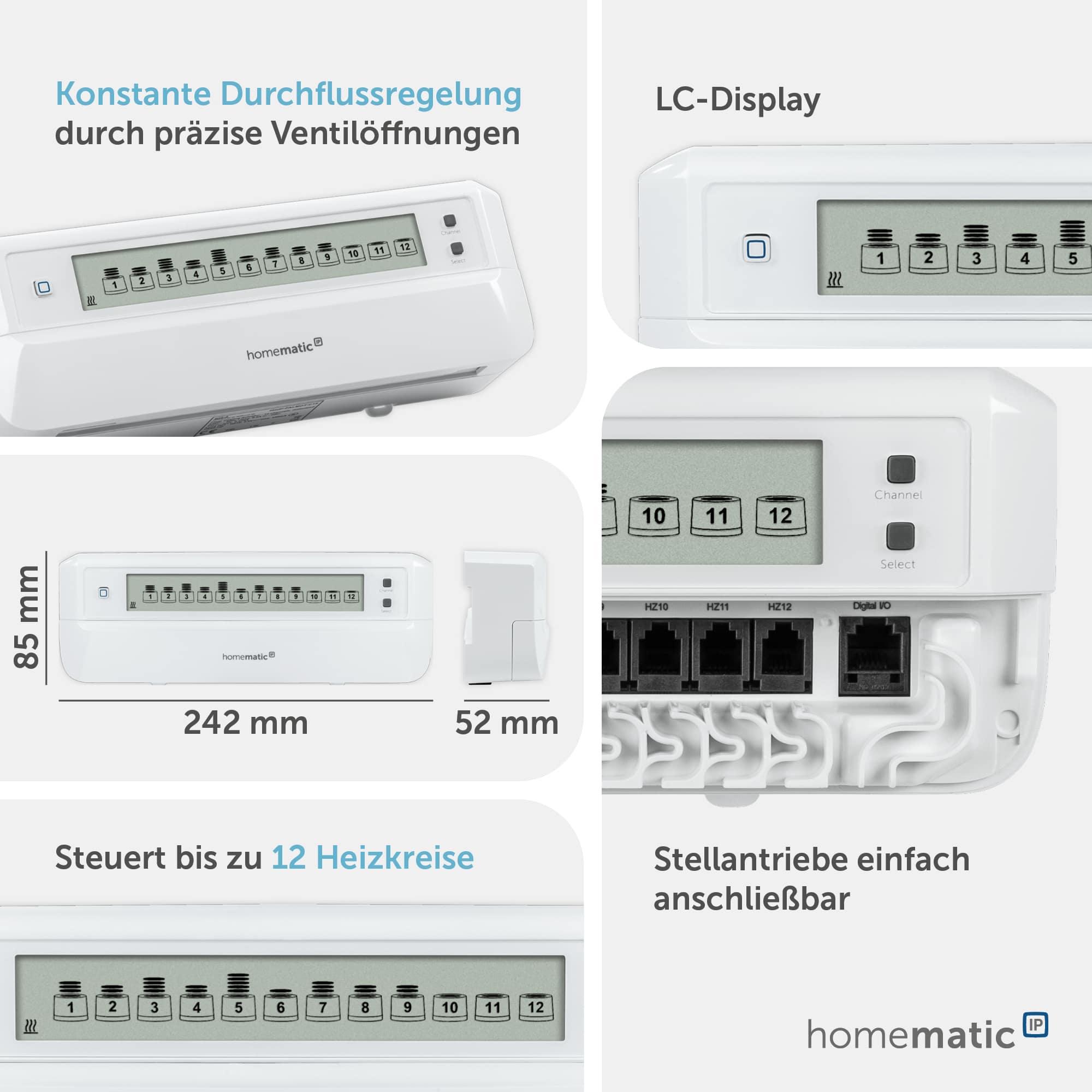HOMEMATIC IP Smart Home 153621A0, Fußboden- Heizungsaktor, 12-fach, motorisch