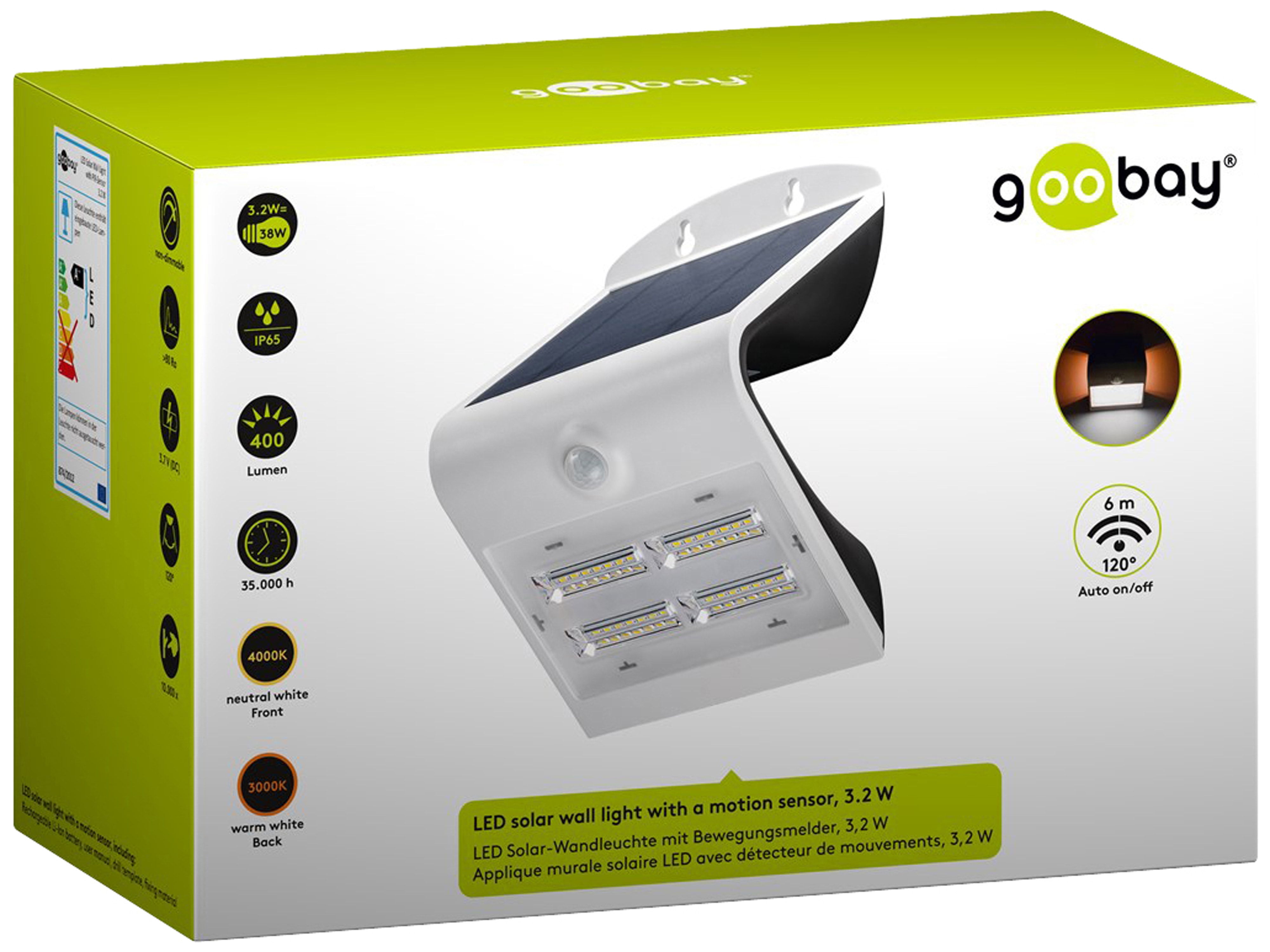 GOOBAY Solar LED-Wandleuchte mit Bewegungsmelder, 3,2 W, weiß GOOBAY Solar LED-Wandleuchte mit Bewegungsmelder, 3,2 W, weiß