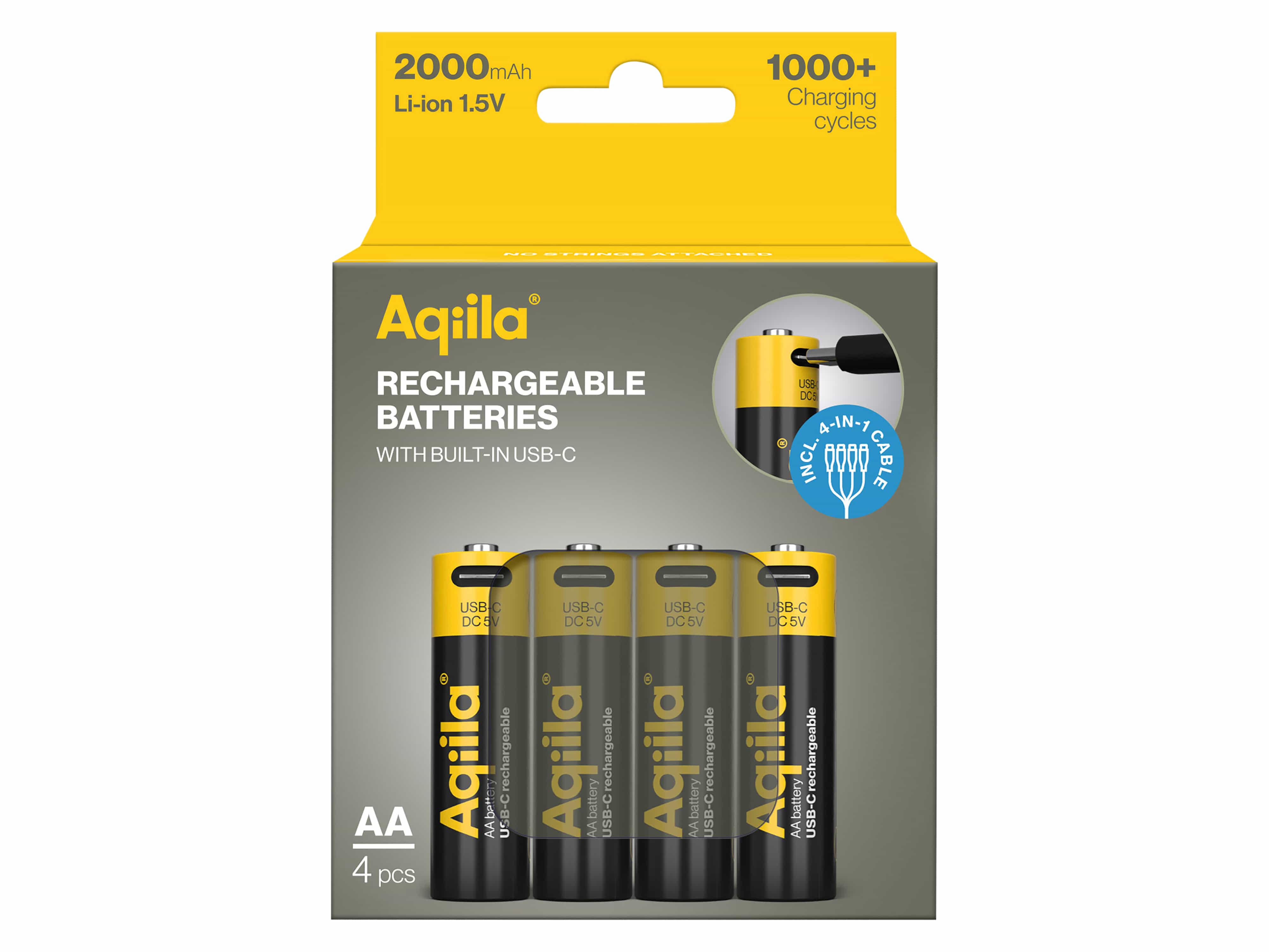 Li-lon-Akku AQILLA, AA, USB-C, 1,5 V, 4er Pack
