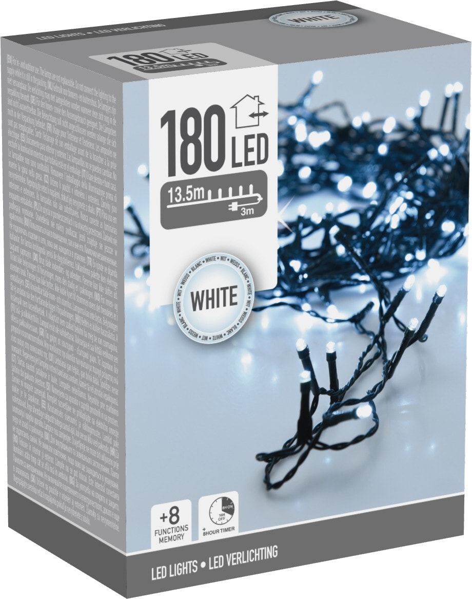 LED-Lichterkette, 180 LEDs, kaltweiß, 230 V~, grün, Innen/Außen, 16,5 m, Timer LED-Lichterkette, 180 LEDs, kaltweiß, 230 V~, grün, Innen/Außen, 16,5 m, Timer