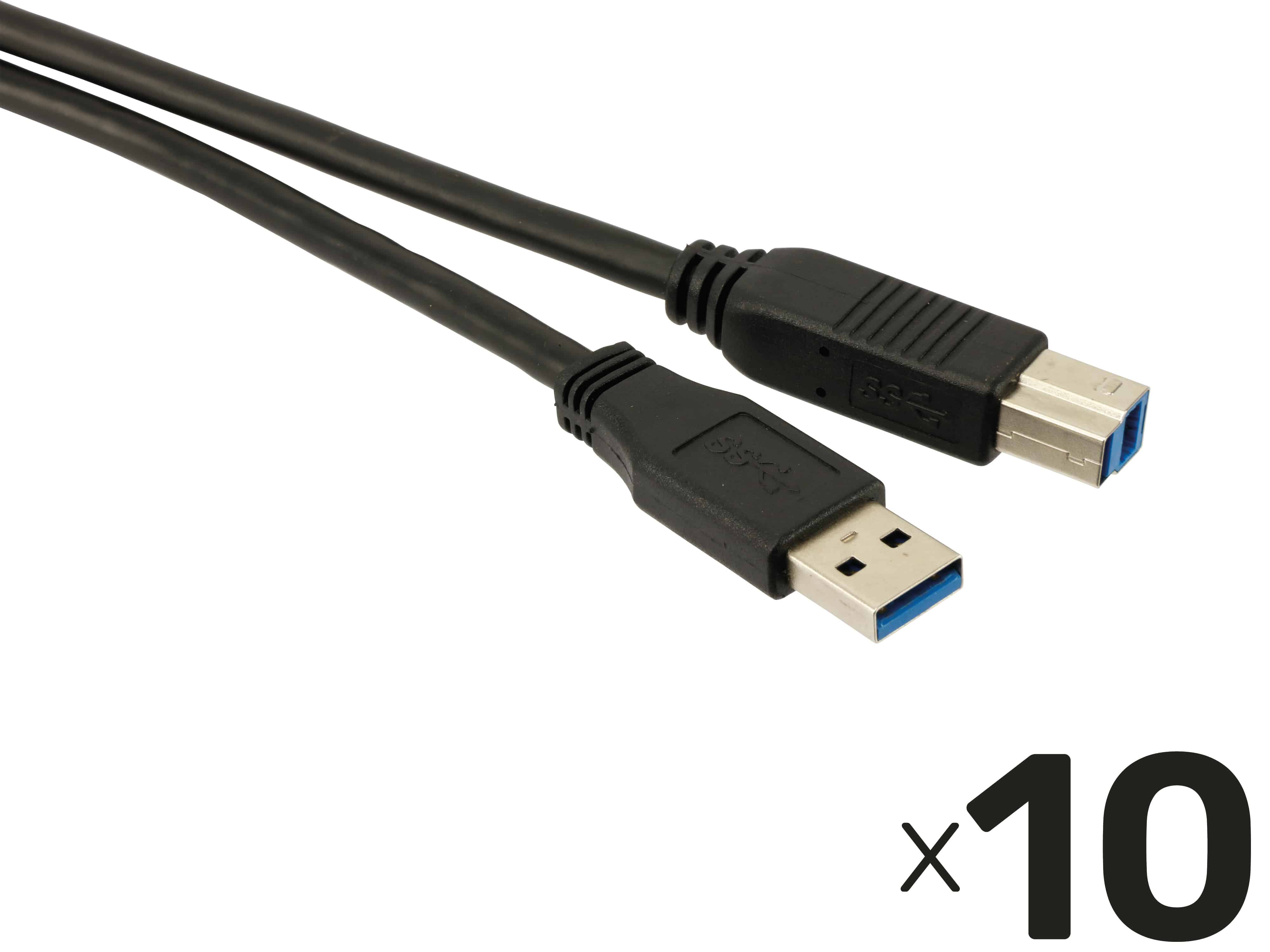 USB3.0 Kabel, A/B, 1,7m, schwarz, 10er Pack