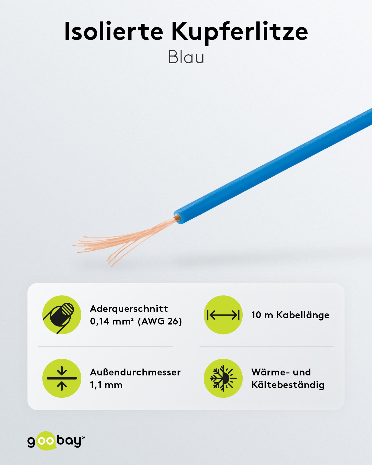 GOOBAY Kupferlitze 55039, 1x 0,14 mm², isoliert, 10 m , blau