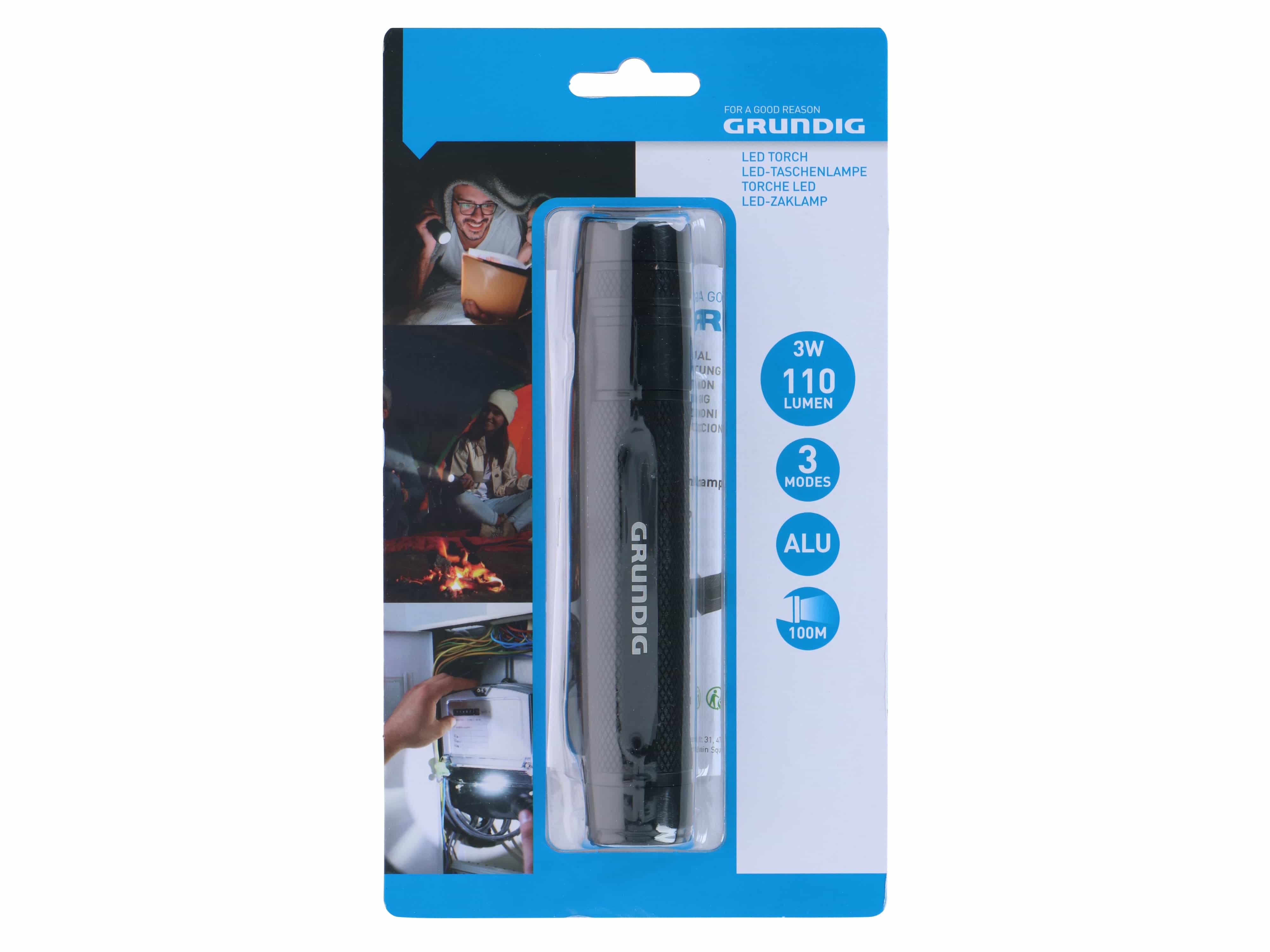GRUNDIG LED-Taschenlampe, 3 W, 110 Lm 27x165 mm GRUNDIG LED-Taschenlampe, 3 W, 110 Lm 27x165 mm
