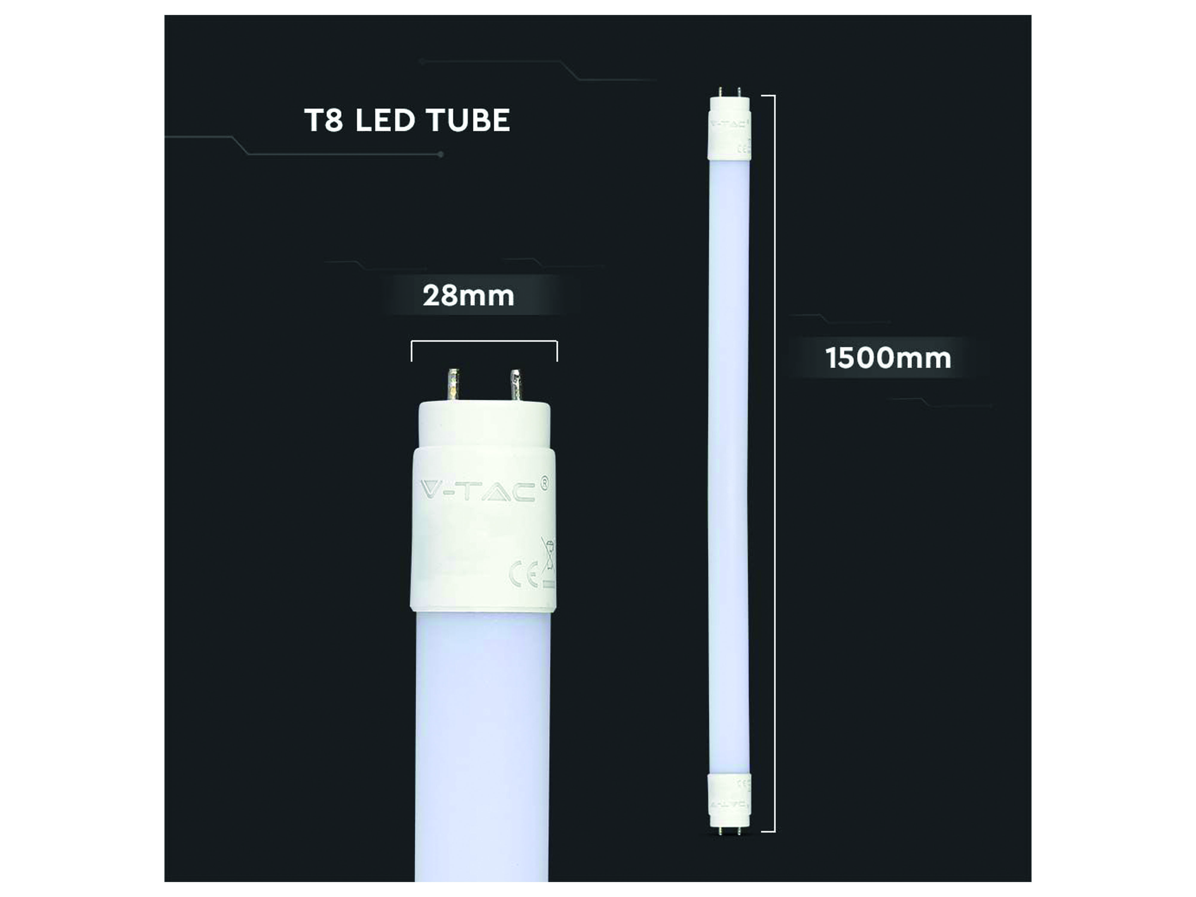 V-TAC LED-Röhre VT-152, HIGH LUMEN, EEK: E, 22 W, 3000 lm, G13, 4000 K, 150 cm, 25 Stück V-TAC LED-Röhre VT-152, HIGH LUMEN, EEK: E, 22 W, 3000 lm, G13, 4000 K, 150 cm, 25 Stück