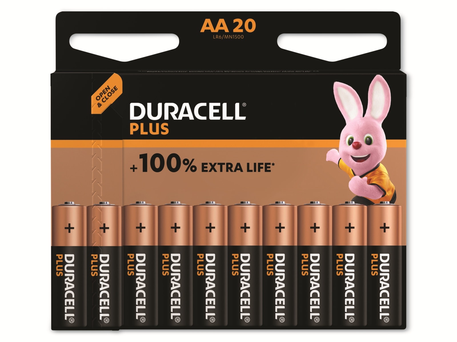 DURACELL Alkaline-Mignon-Batterie LR06, 1.5V, Plus, 20 Stück