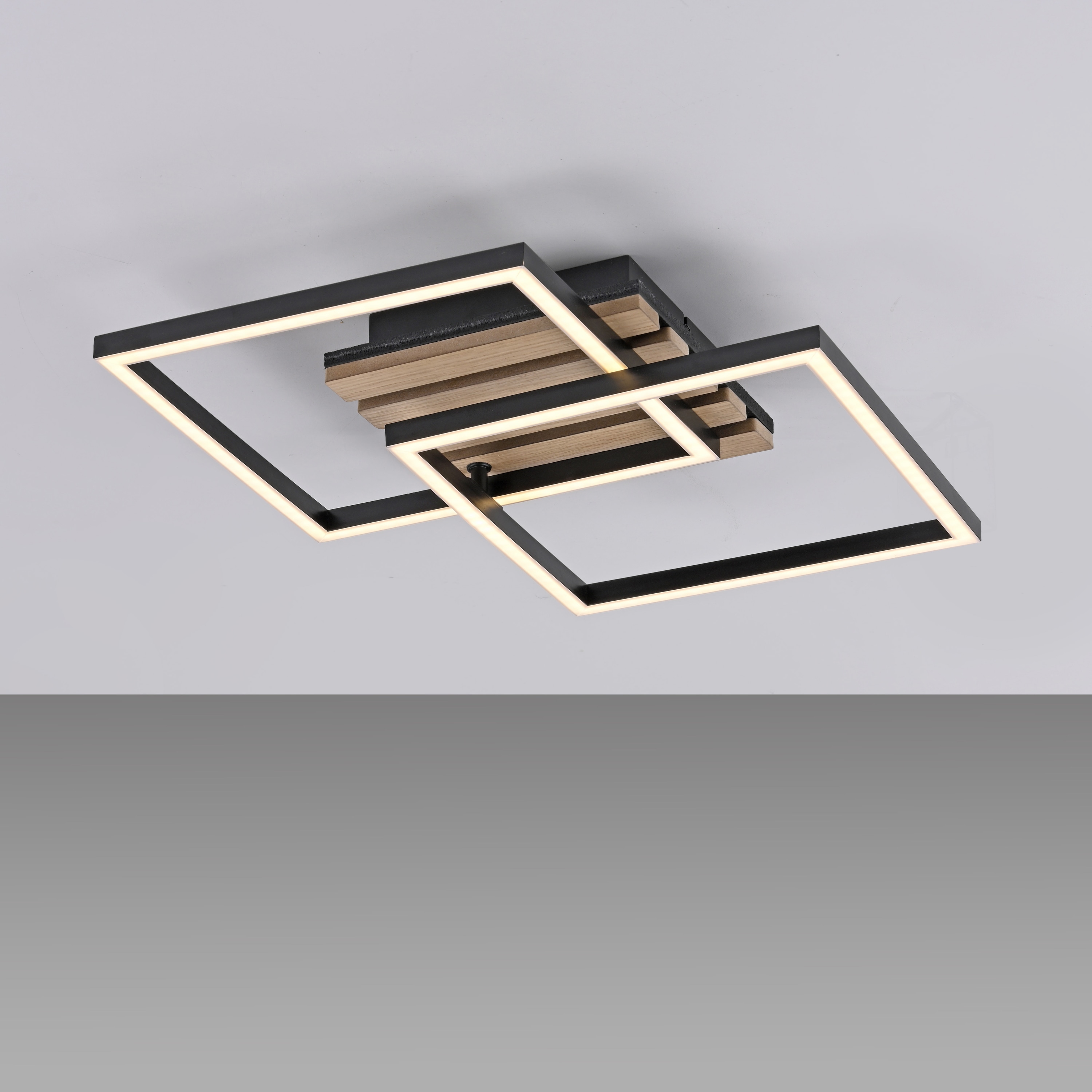 JUST LIGHT LED-Deckenleuchte 14053-79, 15W, 3000K, 2200lm, warmweiß, IP20, Holz/schwarz