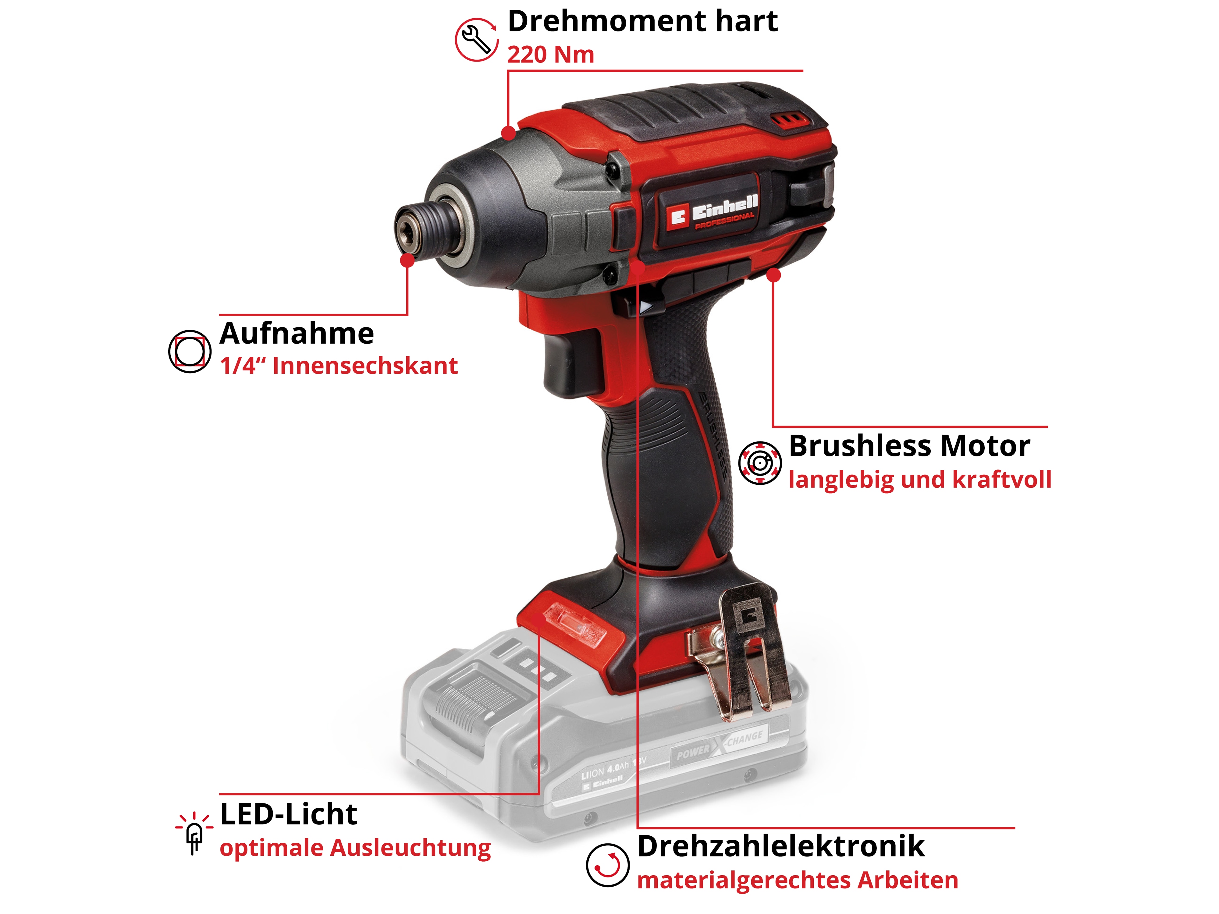 EINHELL PROFESSIONAL Akku-Schlagschrauber TP-CI 18/220 Li BL, Solo