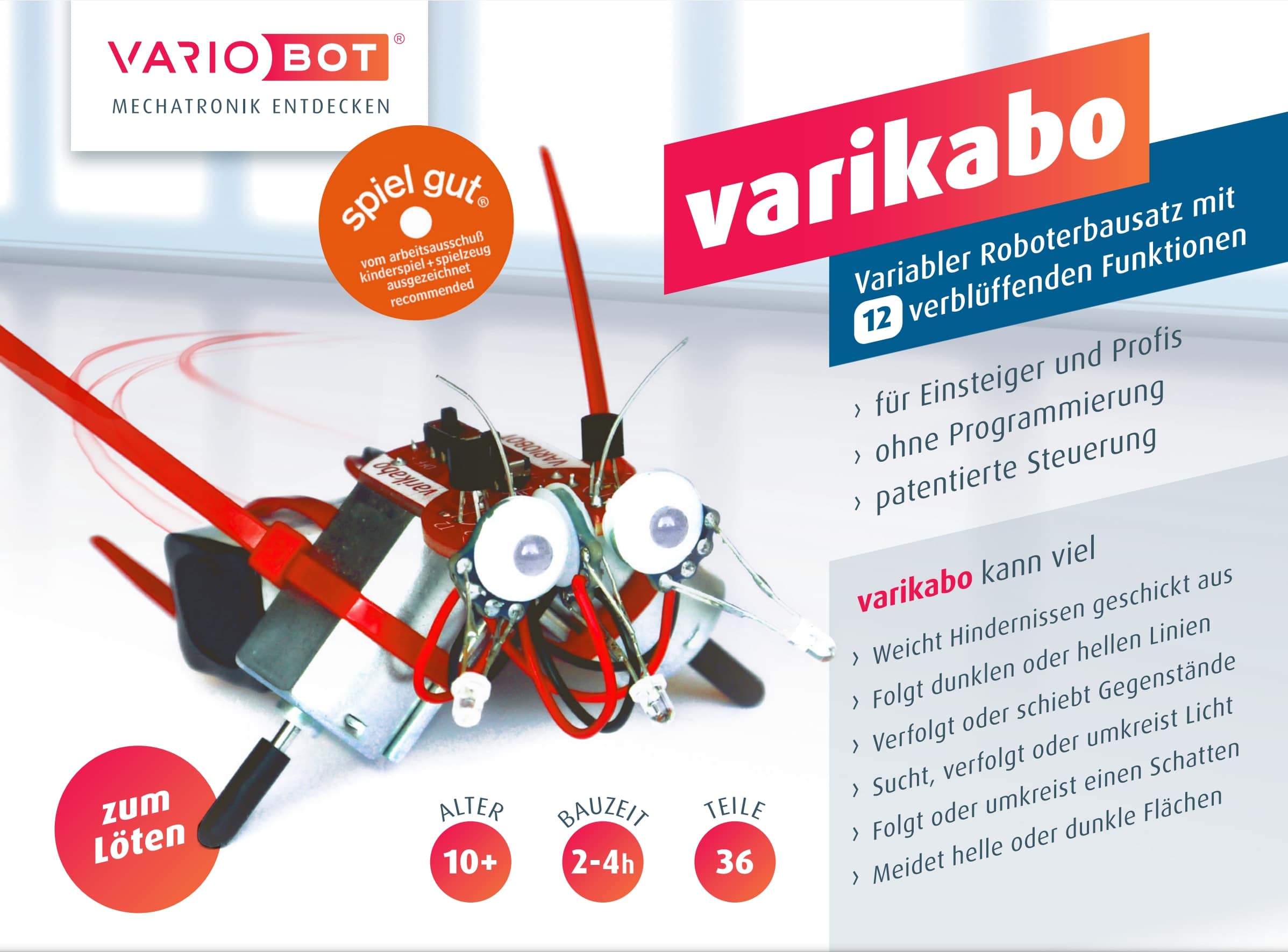 VARIOBOT Roboter Bausatz varikabo SN 011 DE, zum Löten, 12 Funktionen