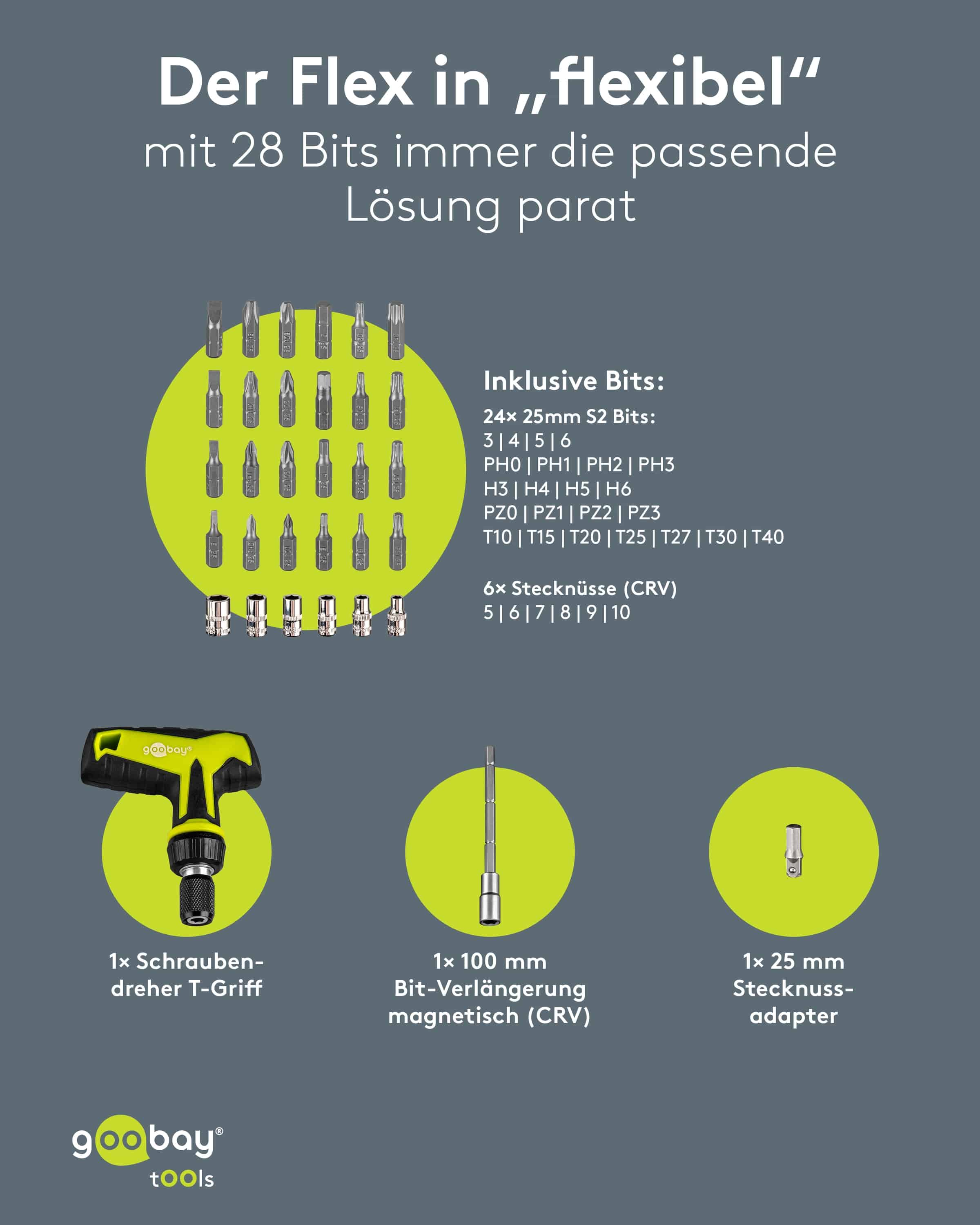 GOOBAY TOOLS Schraubendreher-Set, 77841, mit 30-tlg. Bitsatz
