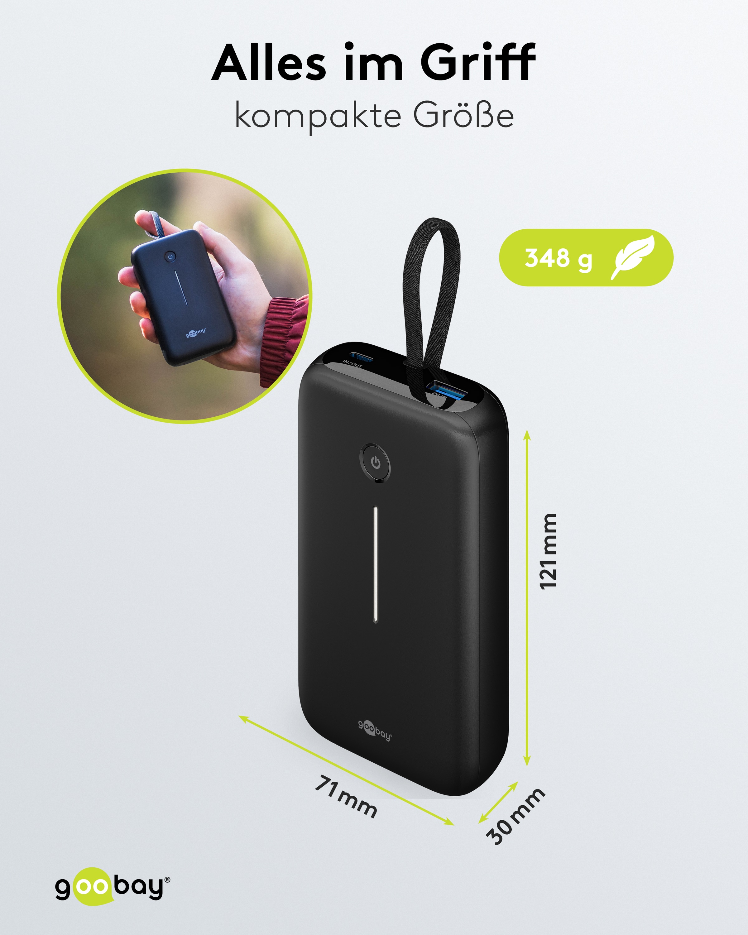 GOOBAY USB Powerbank 76252, 20.000mAh, 30 W, USB-A, 2x USB-C, schwarz