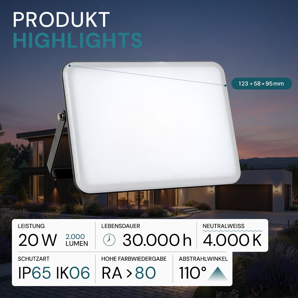 LUXULA LED-Fluter mit Schnellverbinder, EEK: F, 20W, 2000lm, 4000K, schwarz
