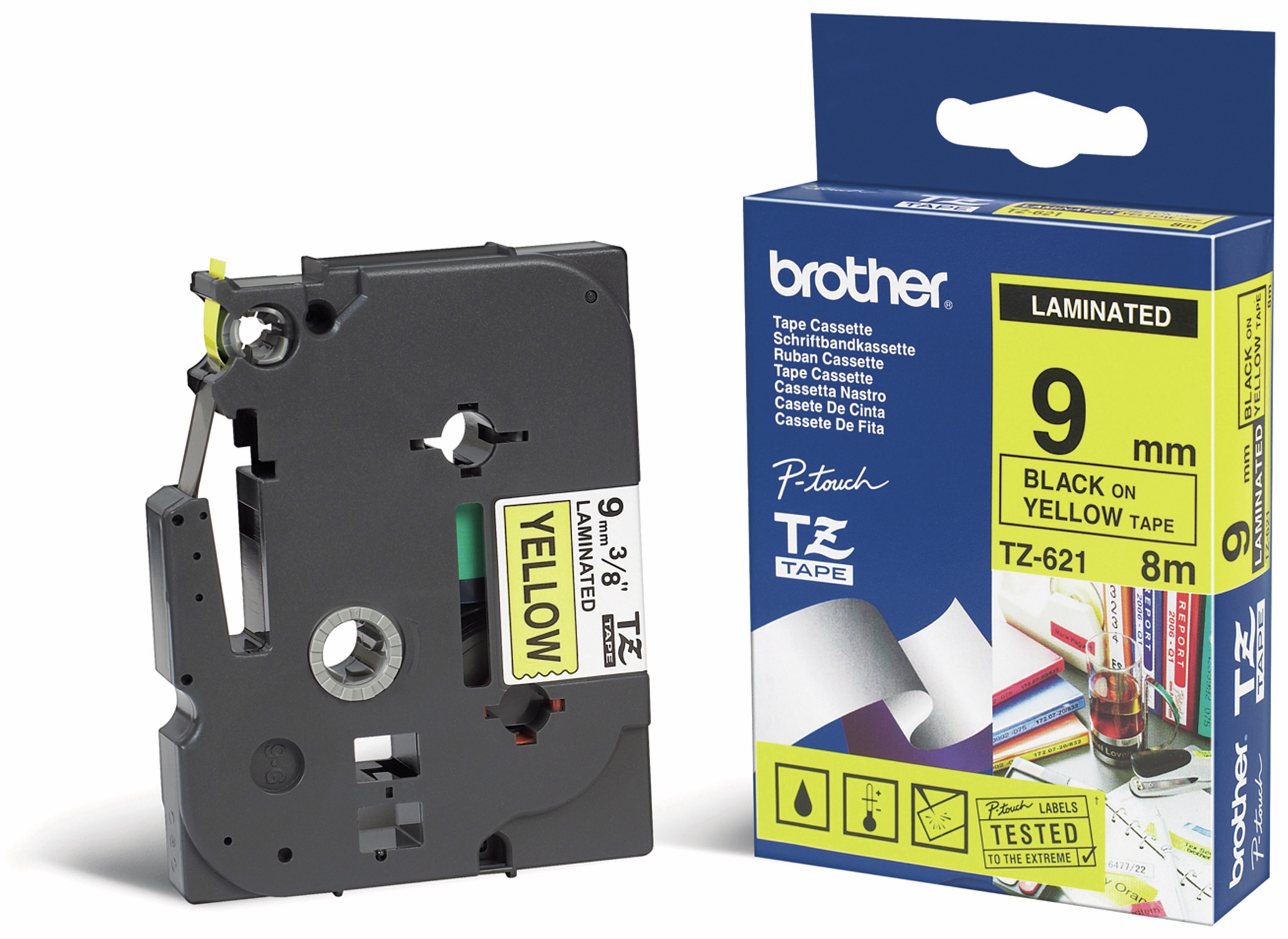 BROTHER Schriftband TZ-621 9mm 8m schwarz auf gelb BROTHER Schriftband TZ-621