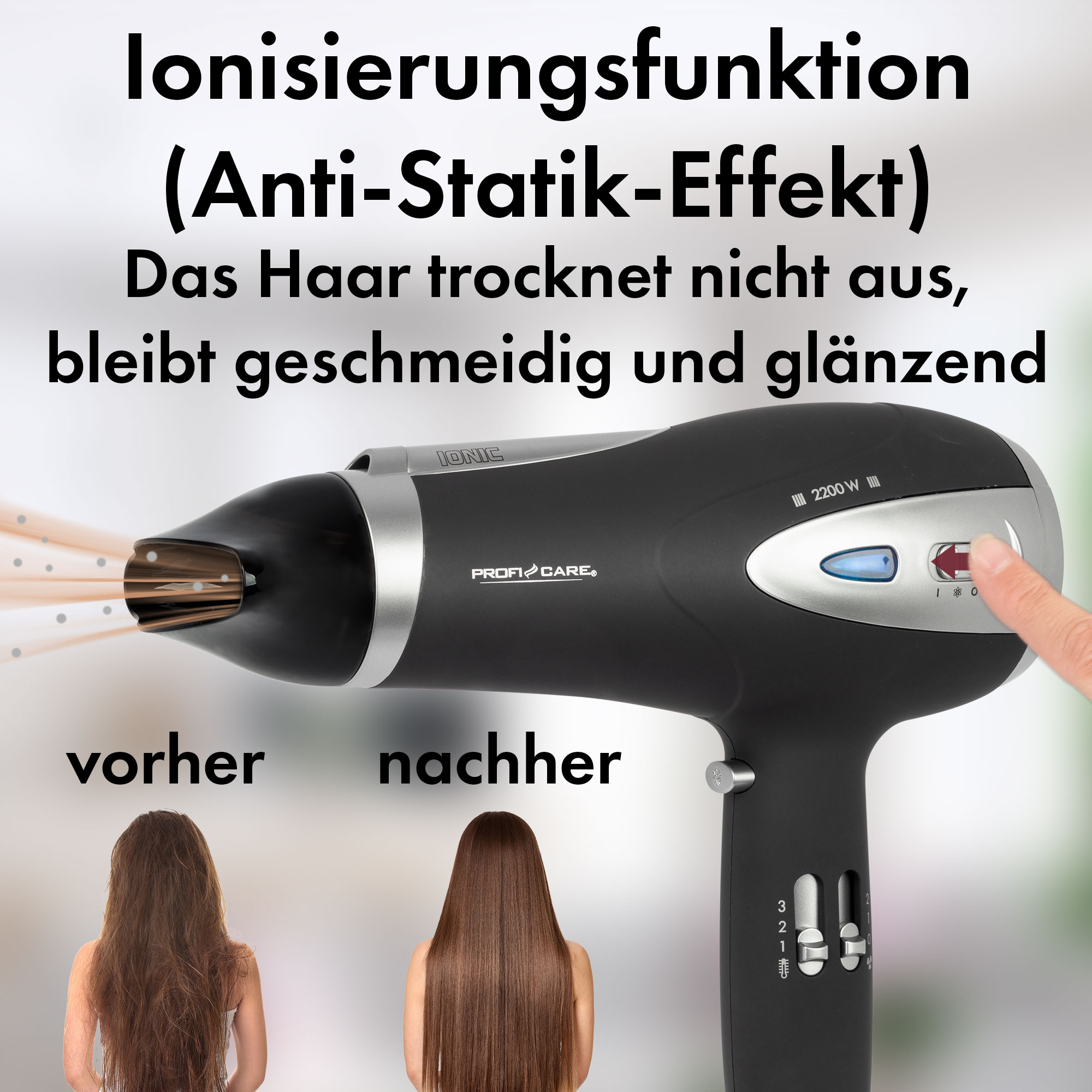 PROFICARE Haartrockner PC-HTD 3113, Ionisierungsfunktion, 2200W, schwarz