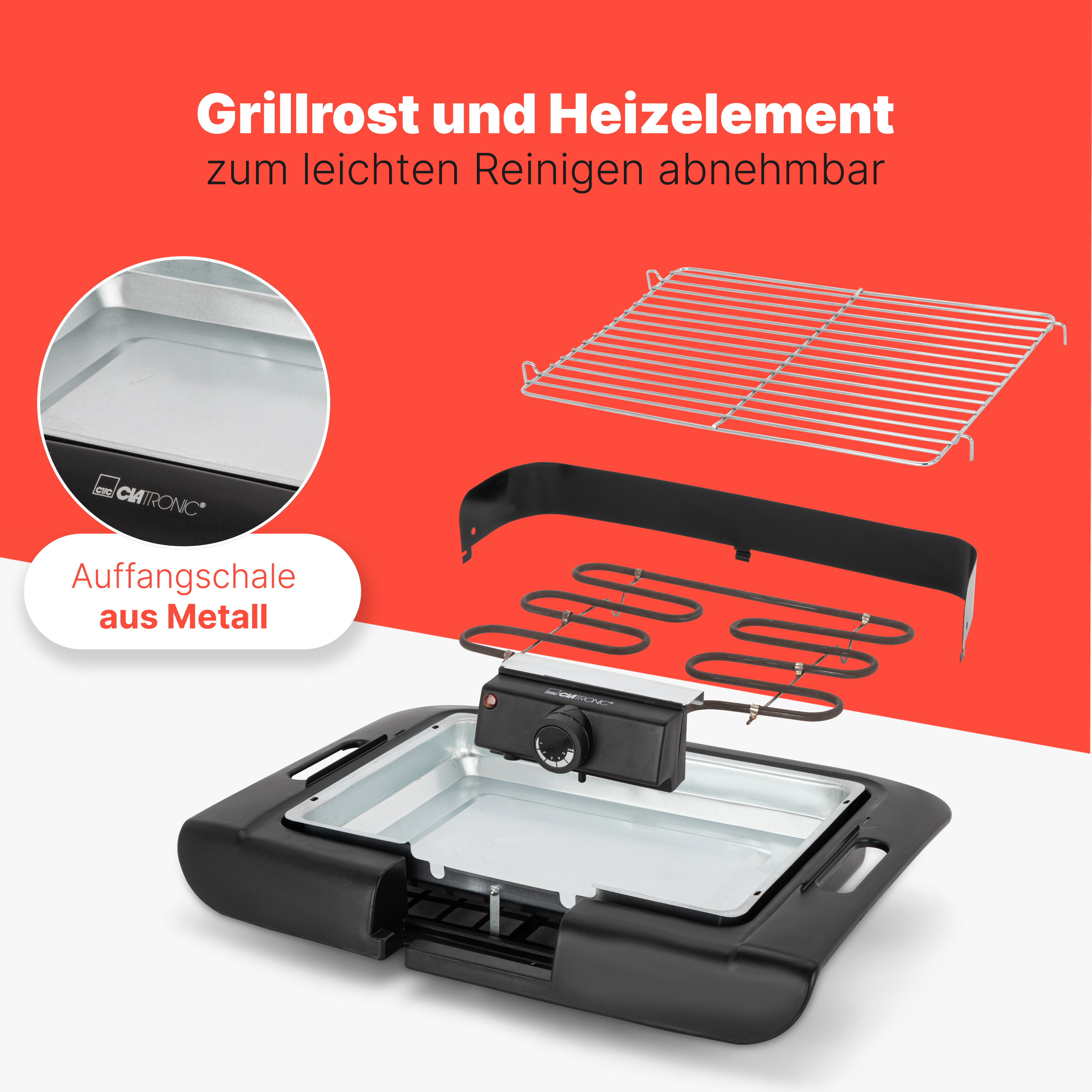 CLATRONIC Barbecue-Tischgrill BQ 3841, Elektrogrill, Schwarz, 2000 W