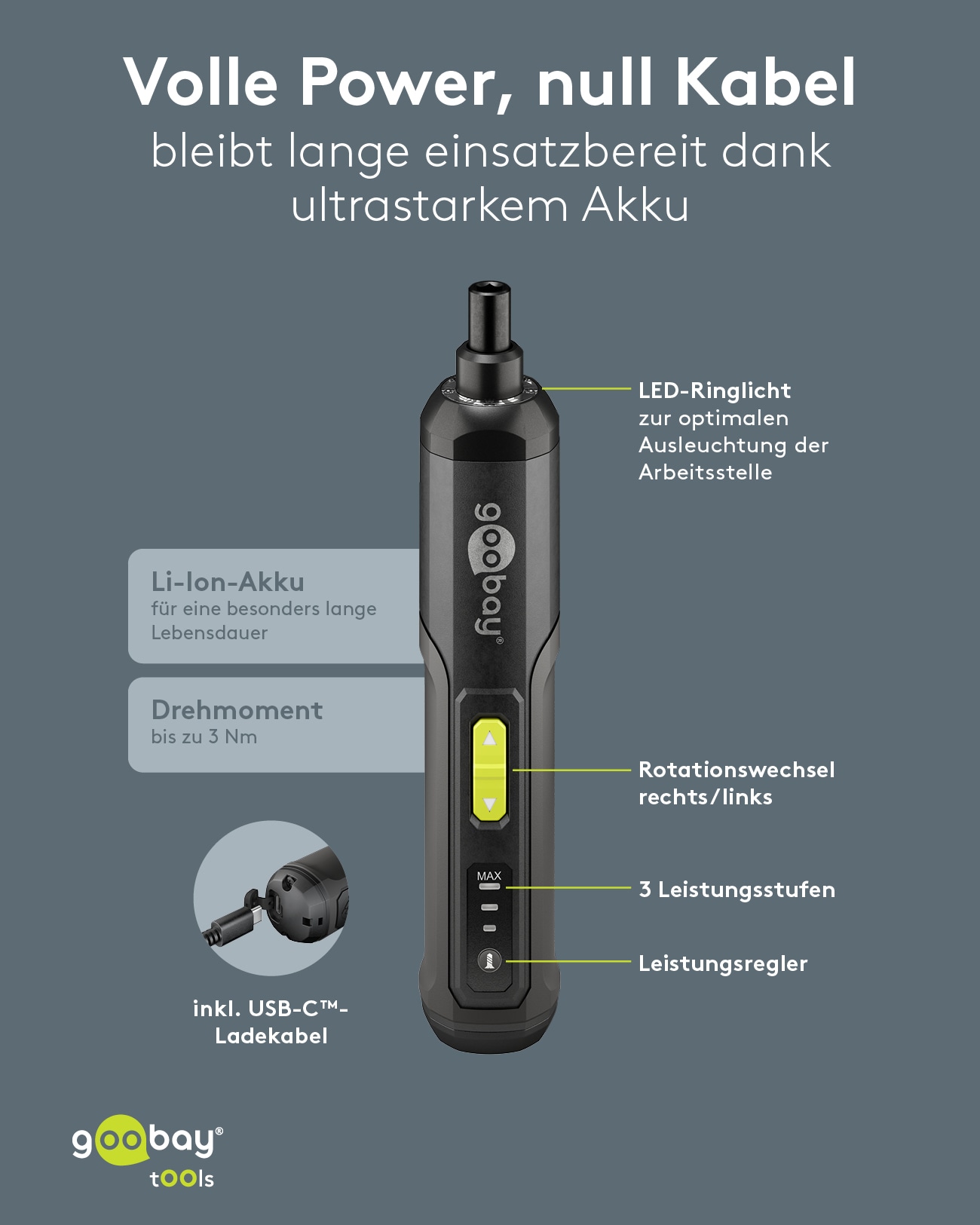 GOOBAY TOOLS Mini-Akkuschrauber-Set, 77816, 28-teilig