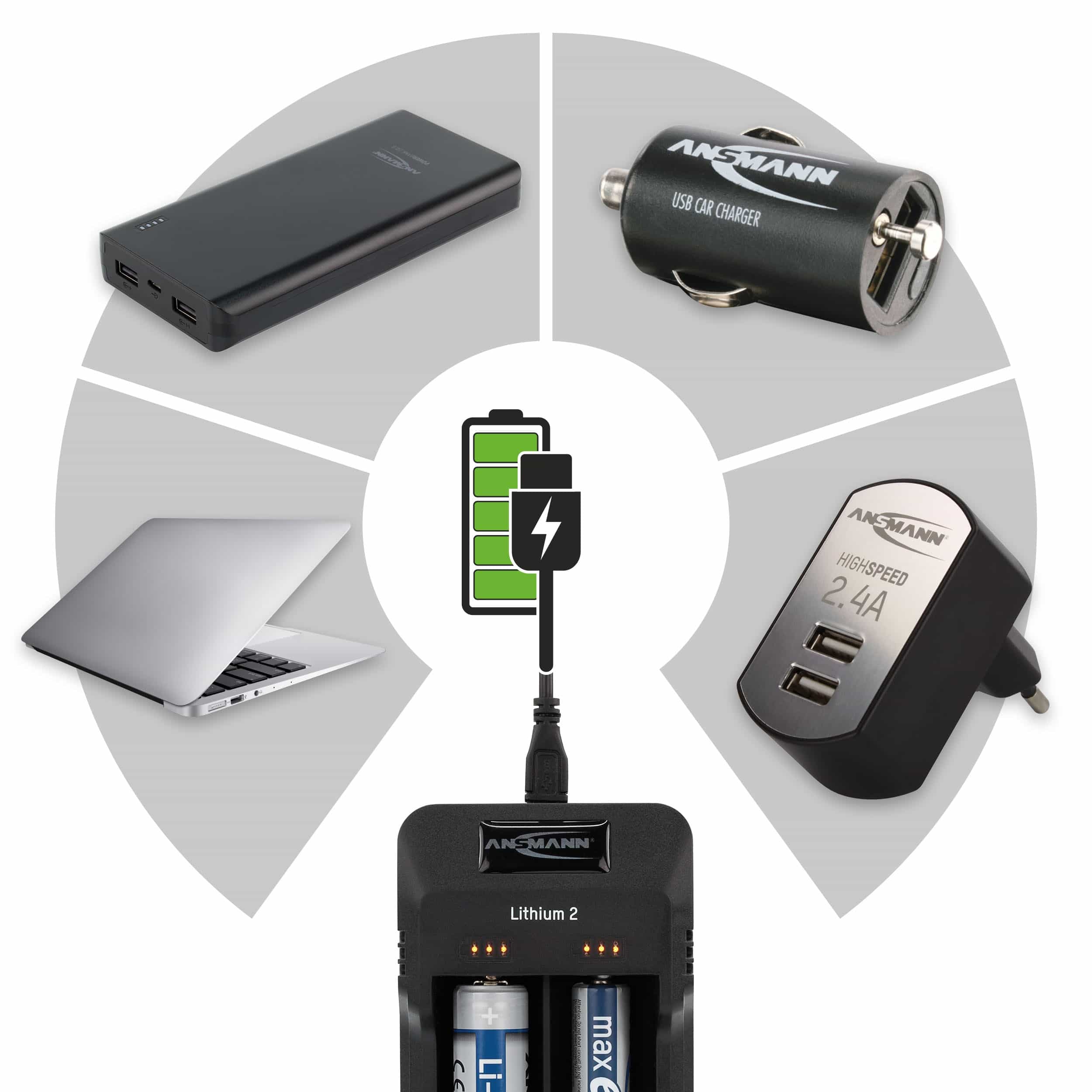 ANSMANN Ladegerät, Lithium 2, Li-Ion/NIMH, USB