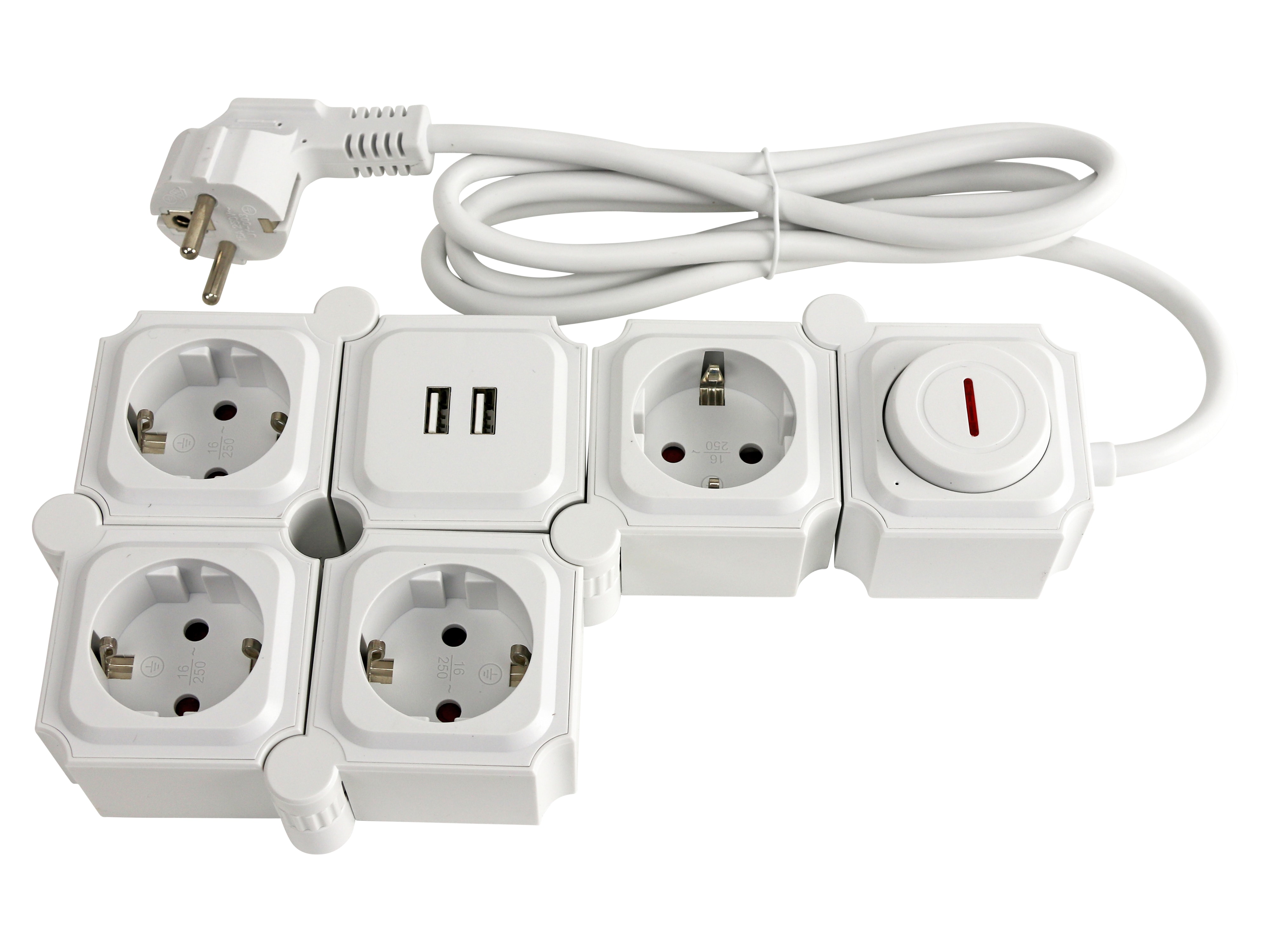 Steckdosenleiste, GT-WSL-01-F, 4-fach, Schaltbar, USB, weiß