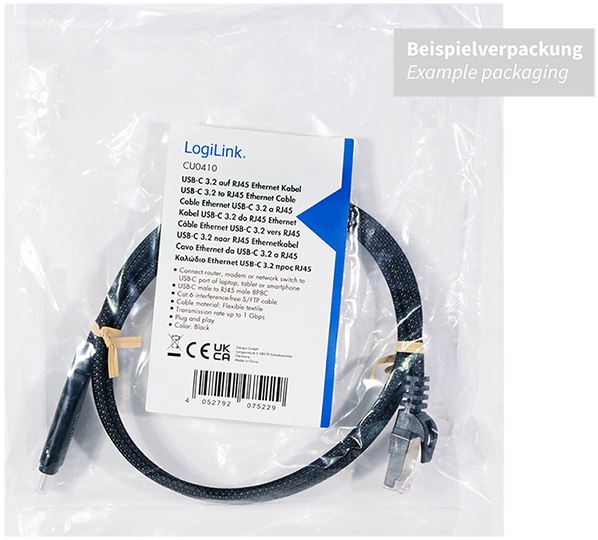 LOGILINK USB-C Ethernet-Kabel CAT6 CU0412 USB-C 3.2 auf RJ 45 2m