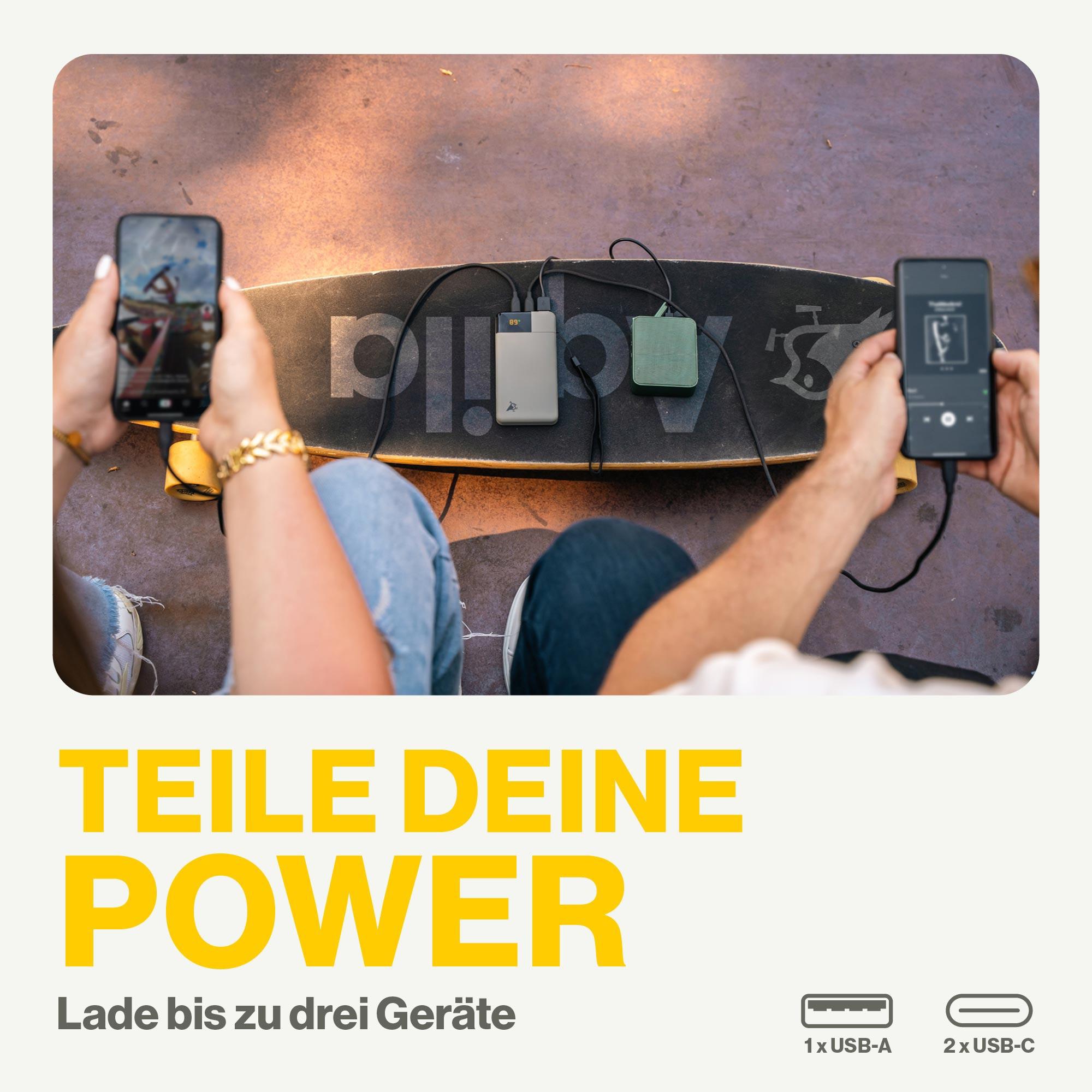 AQIILA Powerbank Powerbird B10, 20 W, 10.000mAh, 1x USB-A, 2x USB-C, moosgrün AQIILA Powerbank Powerbird B10, 20 W, 10.000mAh, 1x USB-A, 2x USB-C, moosgrün