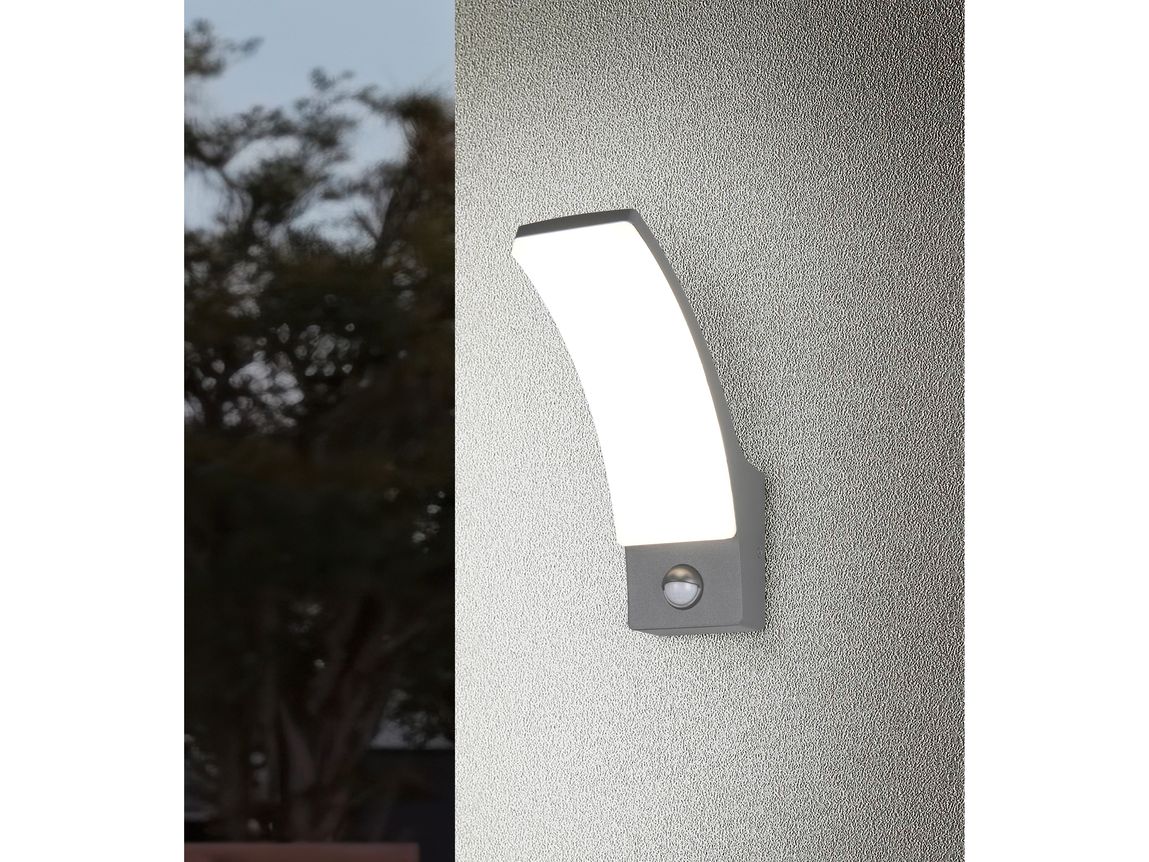 REALITY LED-Wandleuchte Beja R23359142, mit Bewegungssensor, 12,5W, 4000K, 1650lm, neutalweiß, IP44, Anthrazit