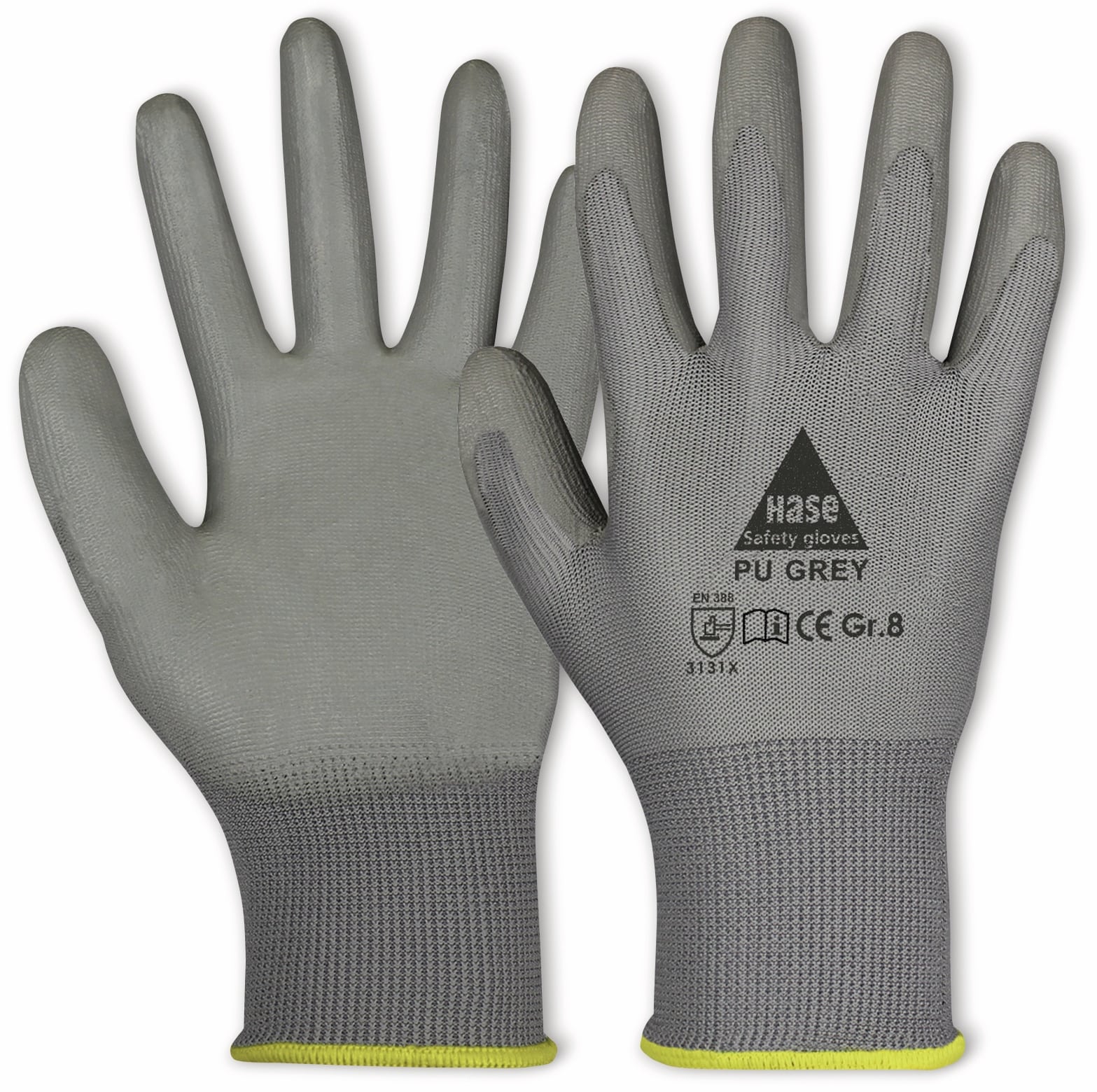 HASE SAFETY GLOVES Arbeitshandschuhe PU, PU grey, EN 388, EN 420, grau, Größe 6